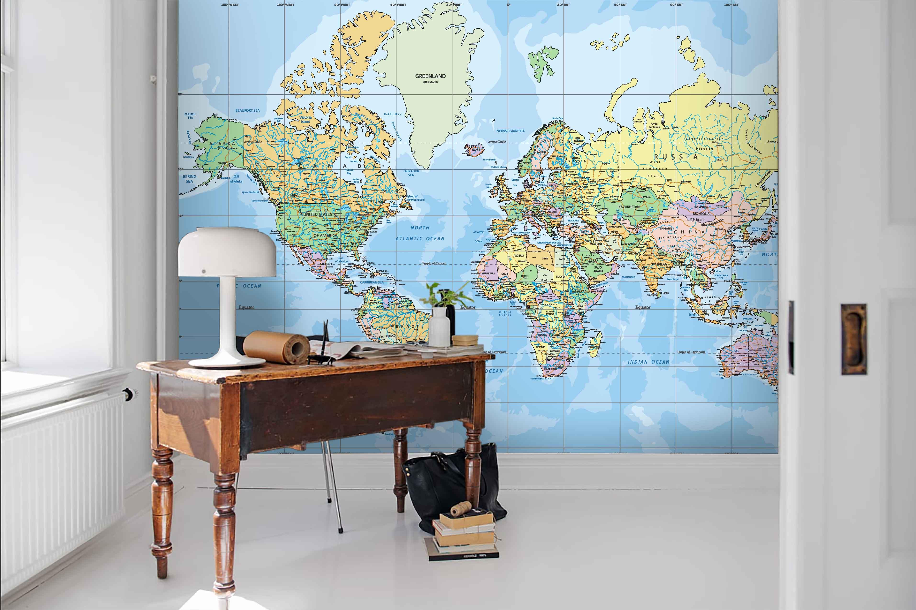 3D Blue World Map Wall Mural Wallpaper LQH 85- Jess Art Decoration