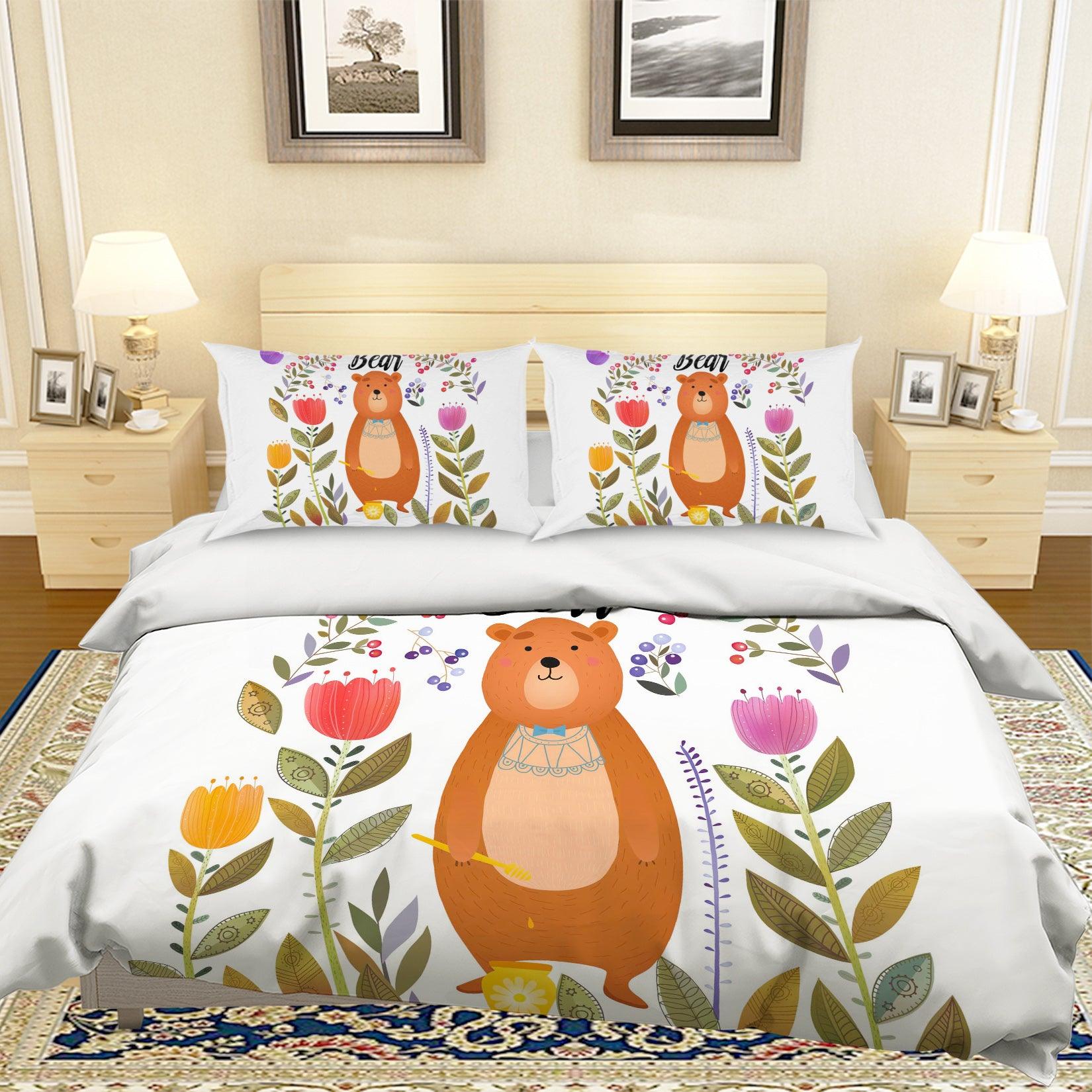 3D Cartoon Bear Flower Quilt Cover Set Bedding Set Pillowcases 53- Jess Art Decoration