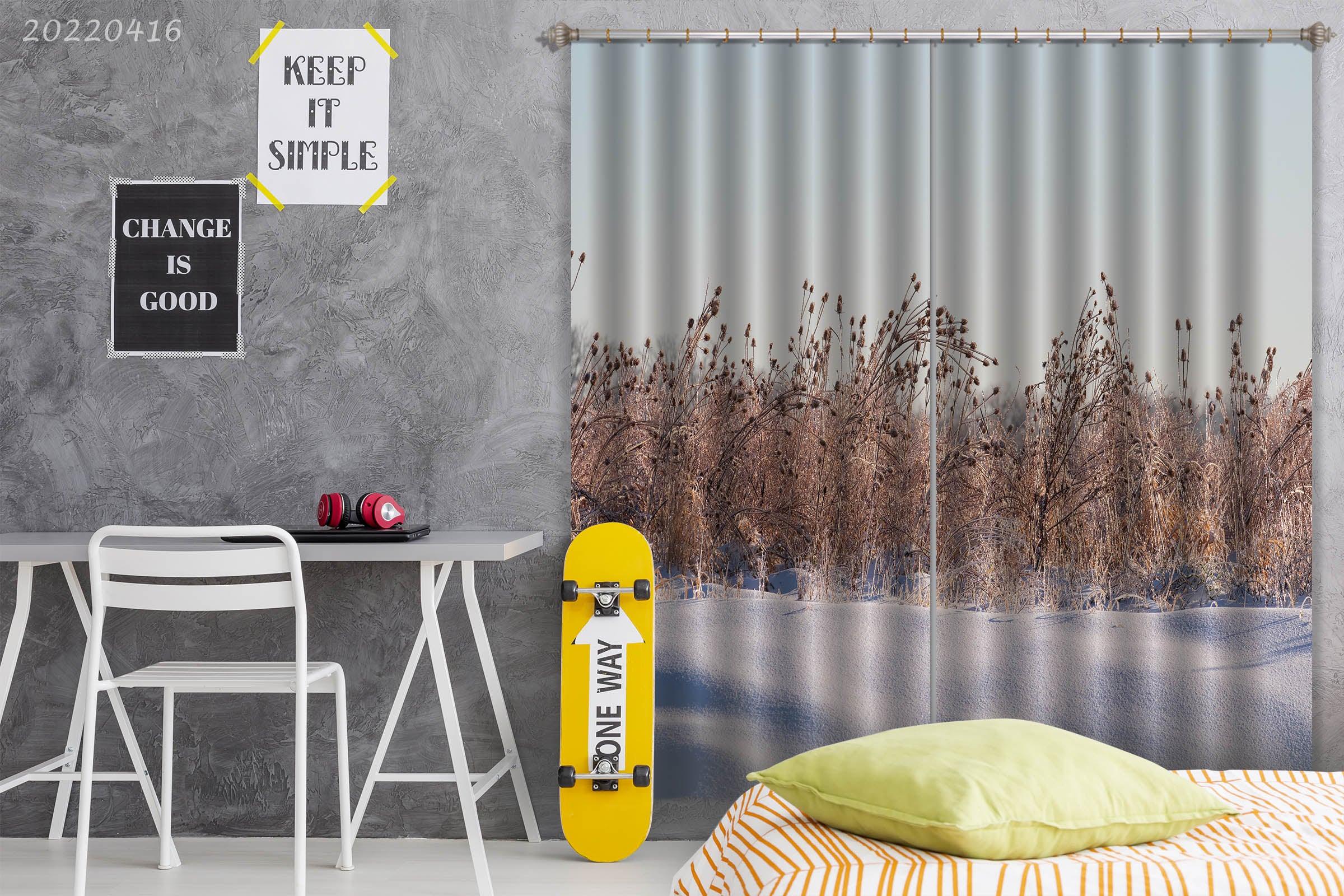 3D Snow Field Grass Plant Curtains and Drapes GD 4578- Jess Art Decoration
