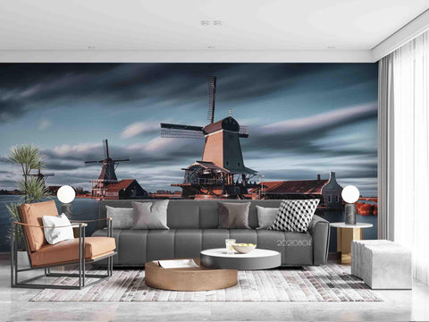 3D Near Sea Town Windmill Wall Mural Wallpaper SWW5000- Jess Art Decoration