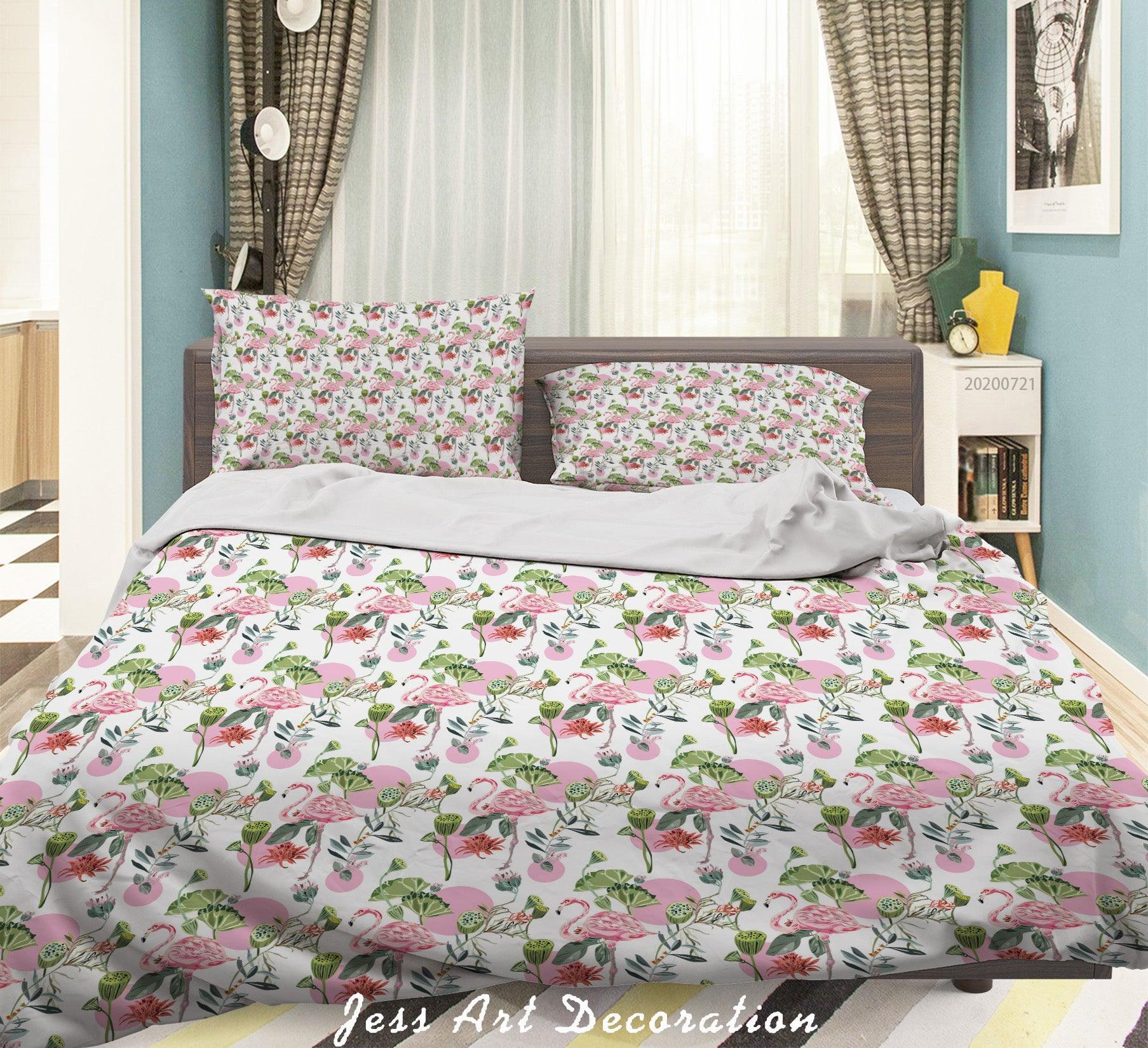 3D Fresh Red Flamingo Leaves Pattern Quilt Cover Set Bedding Set Duvet Cover Pillowcases WJ 3709- Jess Art Decoration