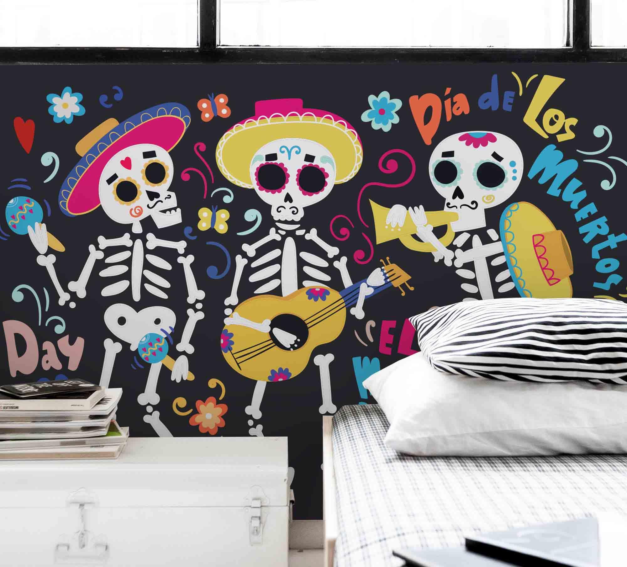 3D Skeleton Skull Guitar Wall Mural Wallpaper 77- Jess Art Decoration