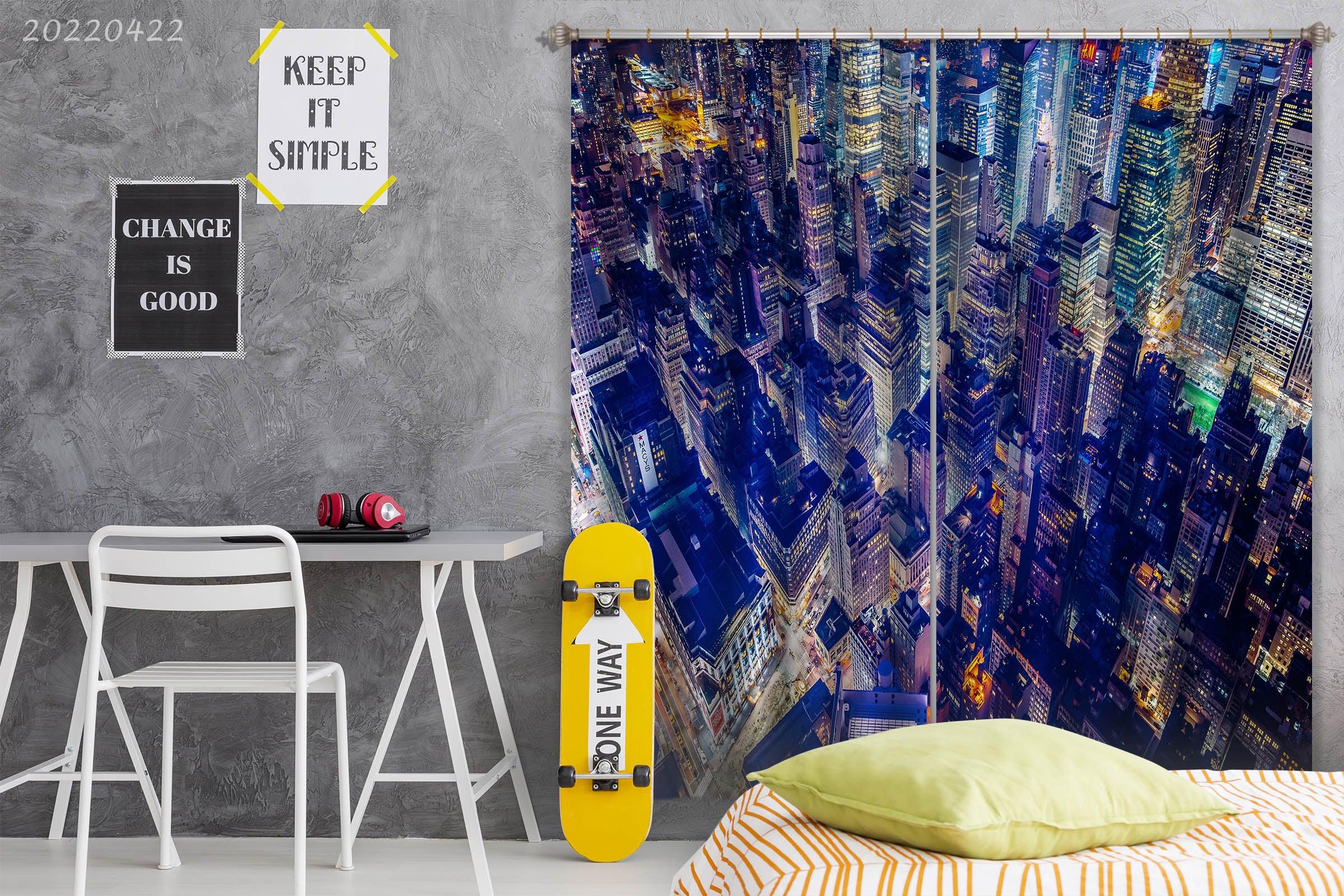 3D Aerial View City Building Street Light Curtains and Drapes GD 4278- Jess Art Decoration