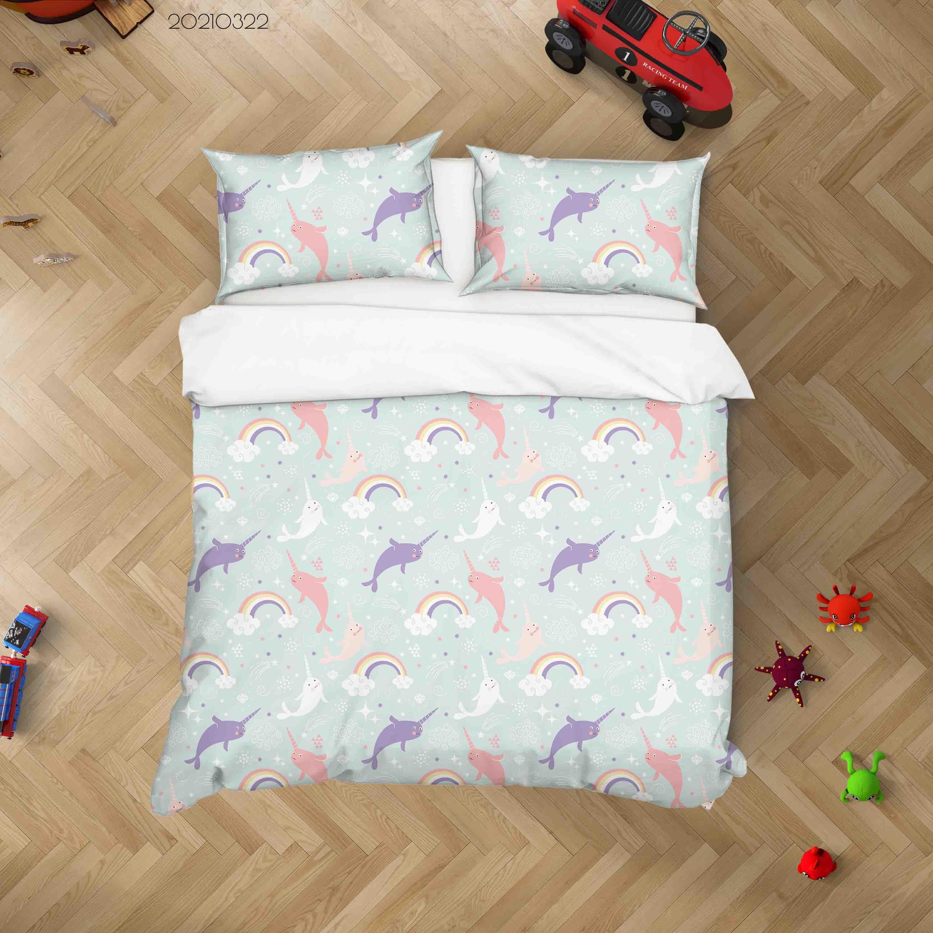 3D Watercolor Whale Rainbow Quilt Cover Set Bedding Set Duvet Cover Pillowcases 34 LQH- Jess Art Decoration