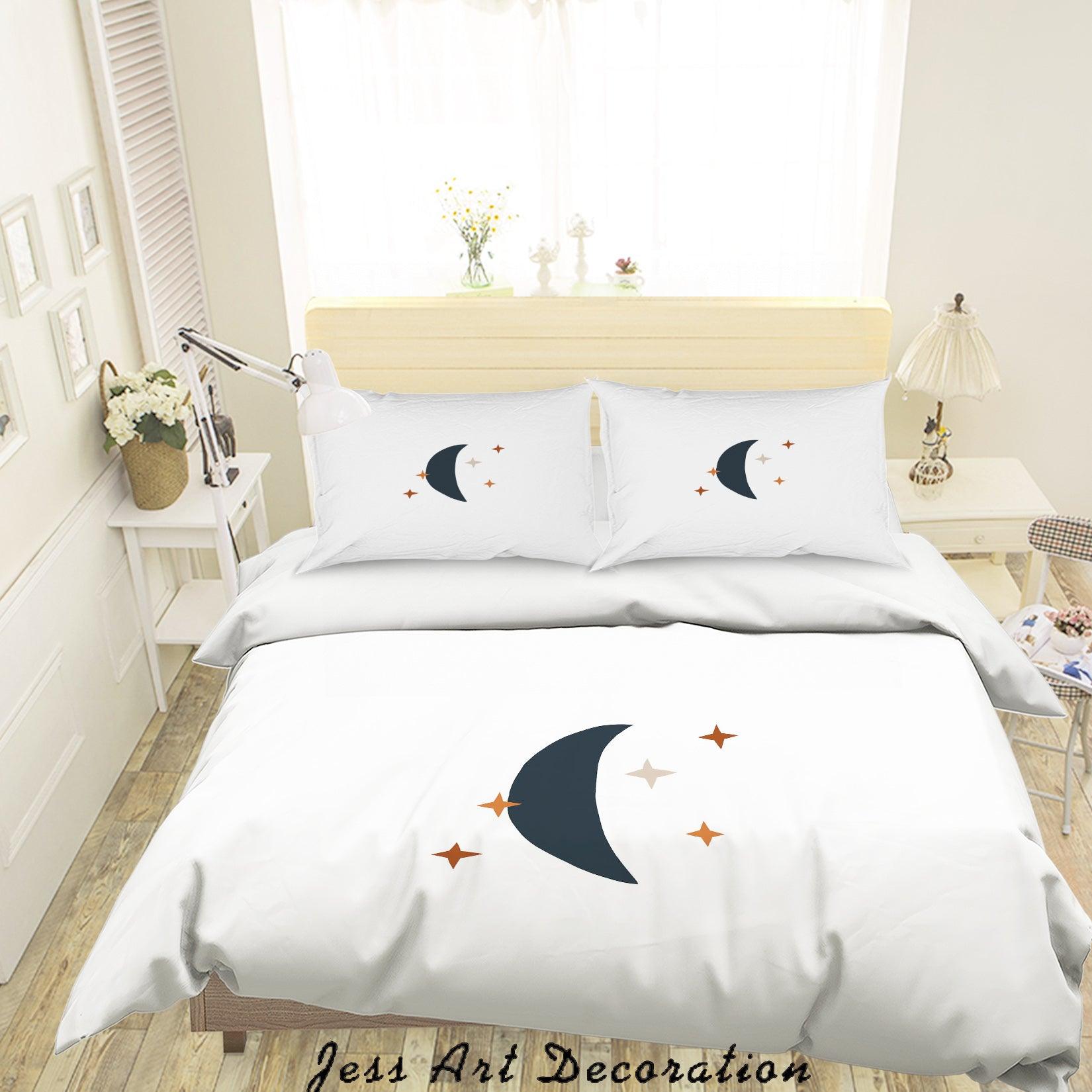 3D White Moon Star Quilt Cover Set Bedding Set Duvet Cover Pillowcases SF78- Jess Art Decoration