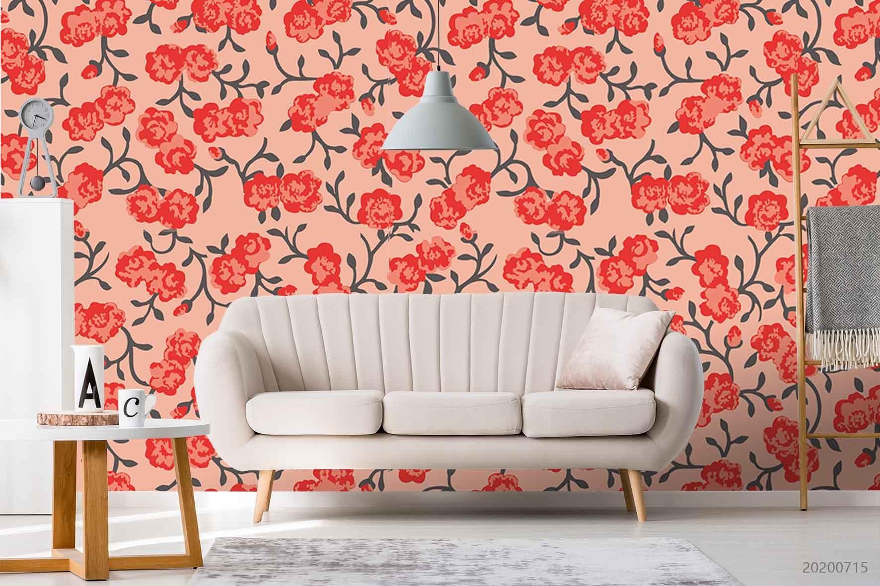 3D Red Floral Wall Mural Wallpaper SF51- Jess Art Decoration