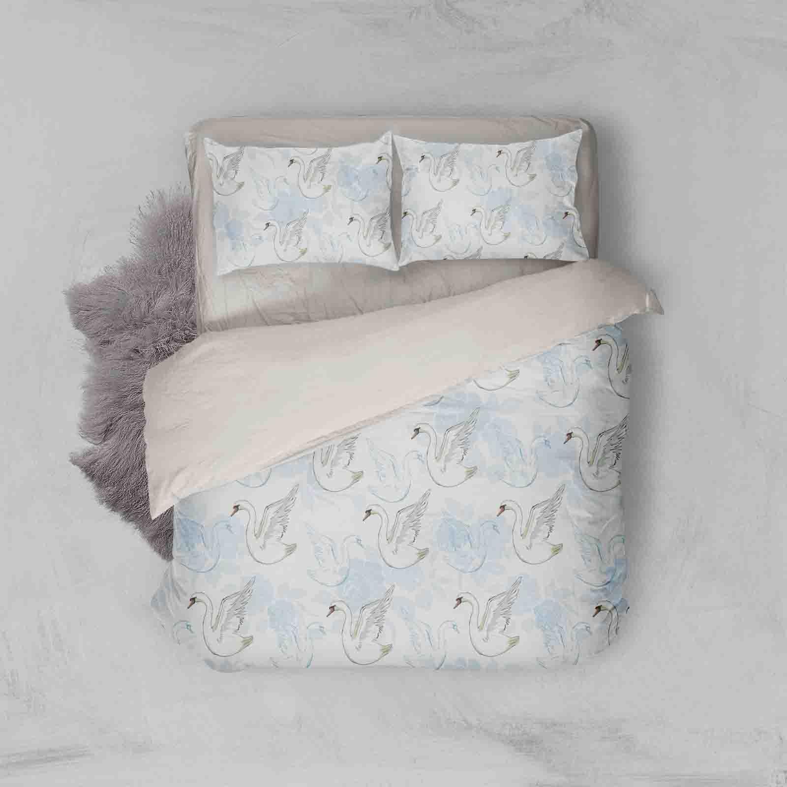 3D White Blue Swan Floral Quilt Cover Set Bedding Set Pillowcases 01- Jess Art Decoration