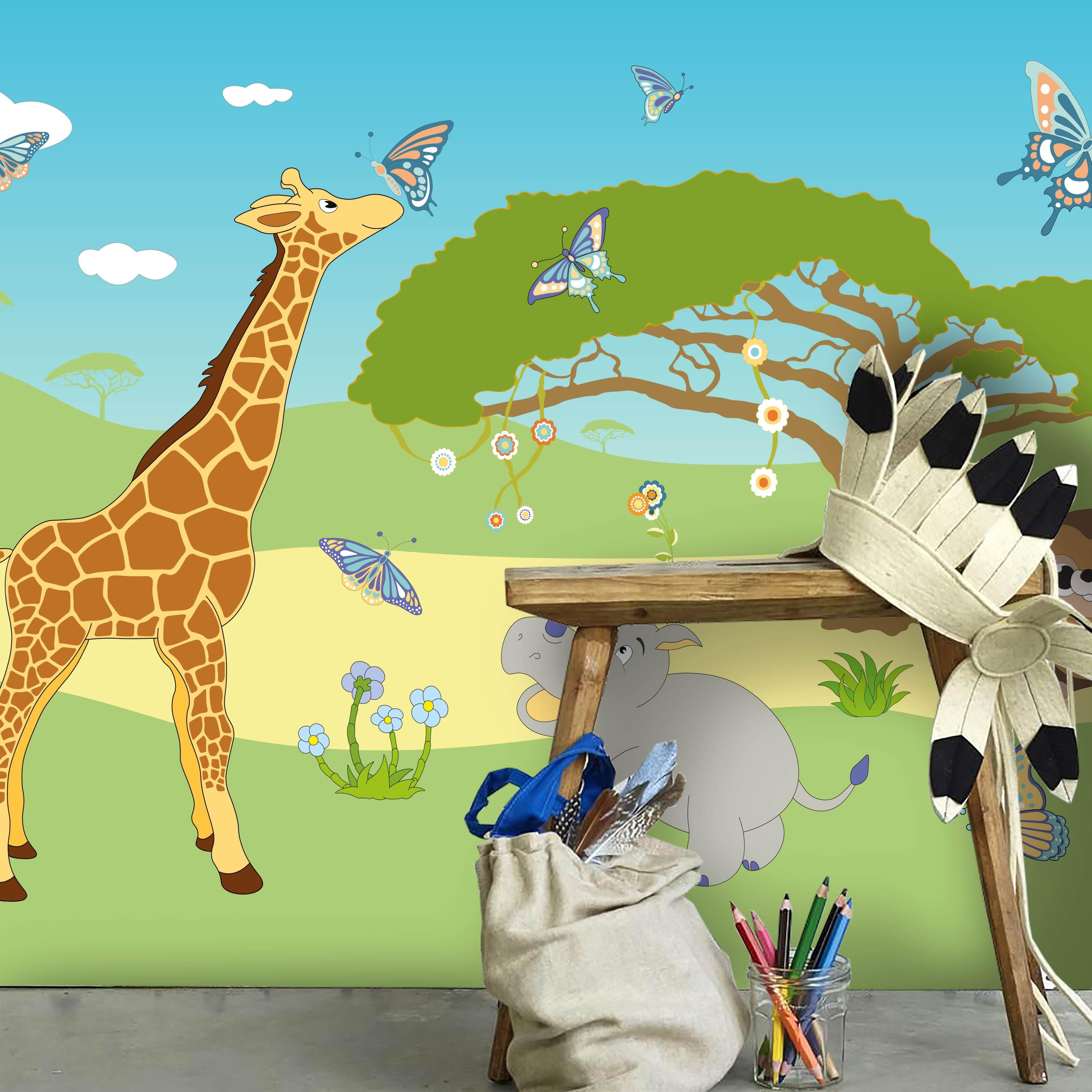 3D Giraffe Cartoon Wall Mural Wallpaper 18- Jess Art Decoration