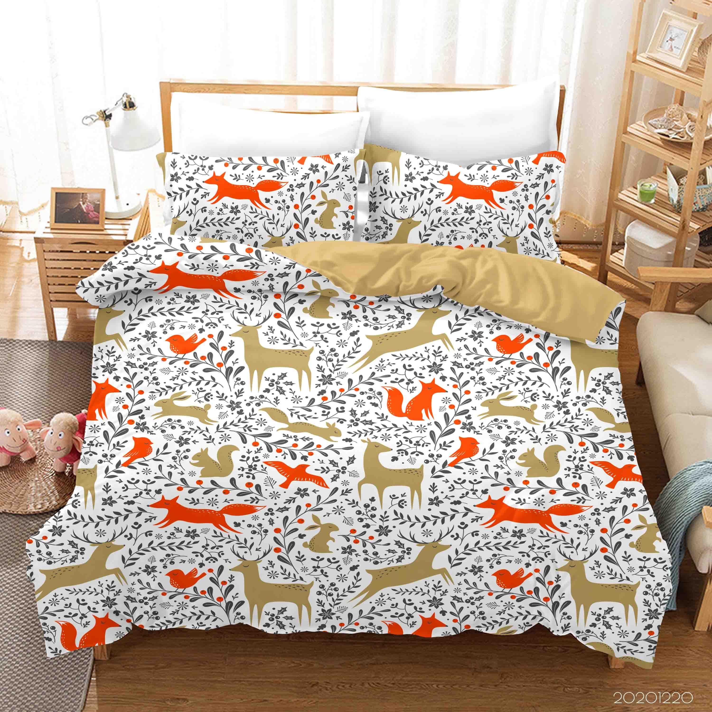 3D Hand Drawn Animal Elk Fox Leaf Quilt Cover Set Bedding Set Duvet Cover Pillowcases 31- Jess Art Decoration
