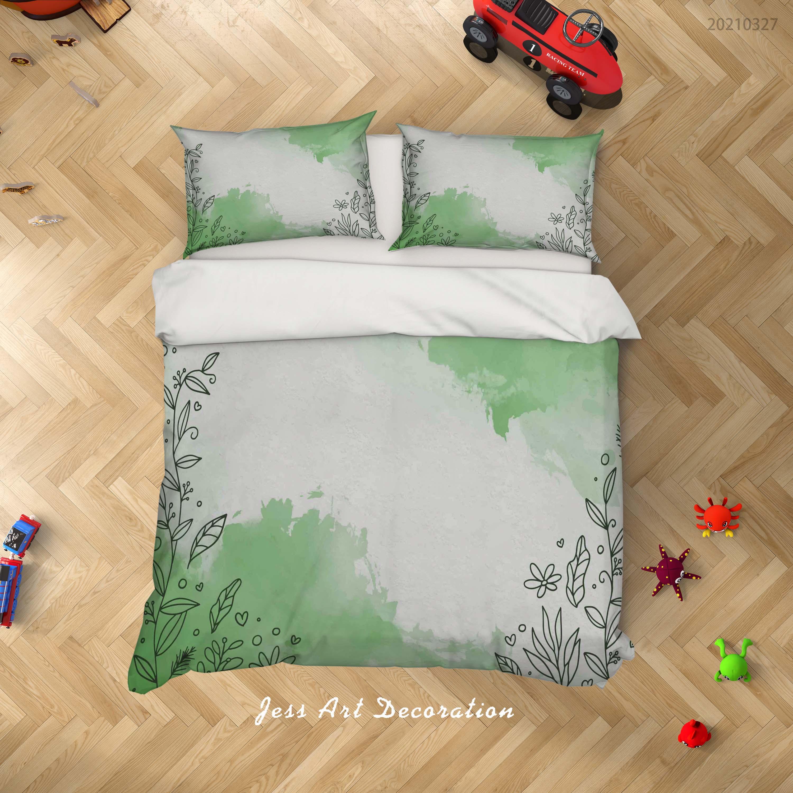 3D Watercolor Green Floral Quilt Cover Set Bedding Set Duvet Cover Pillowcases 47- Jess Art Decoration