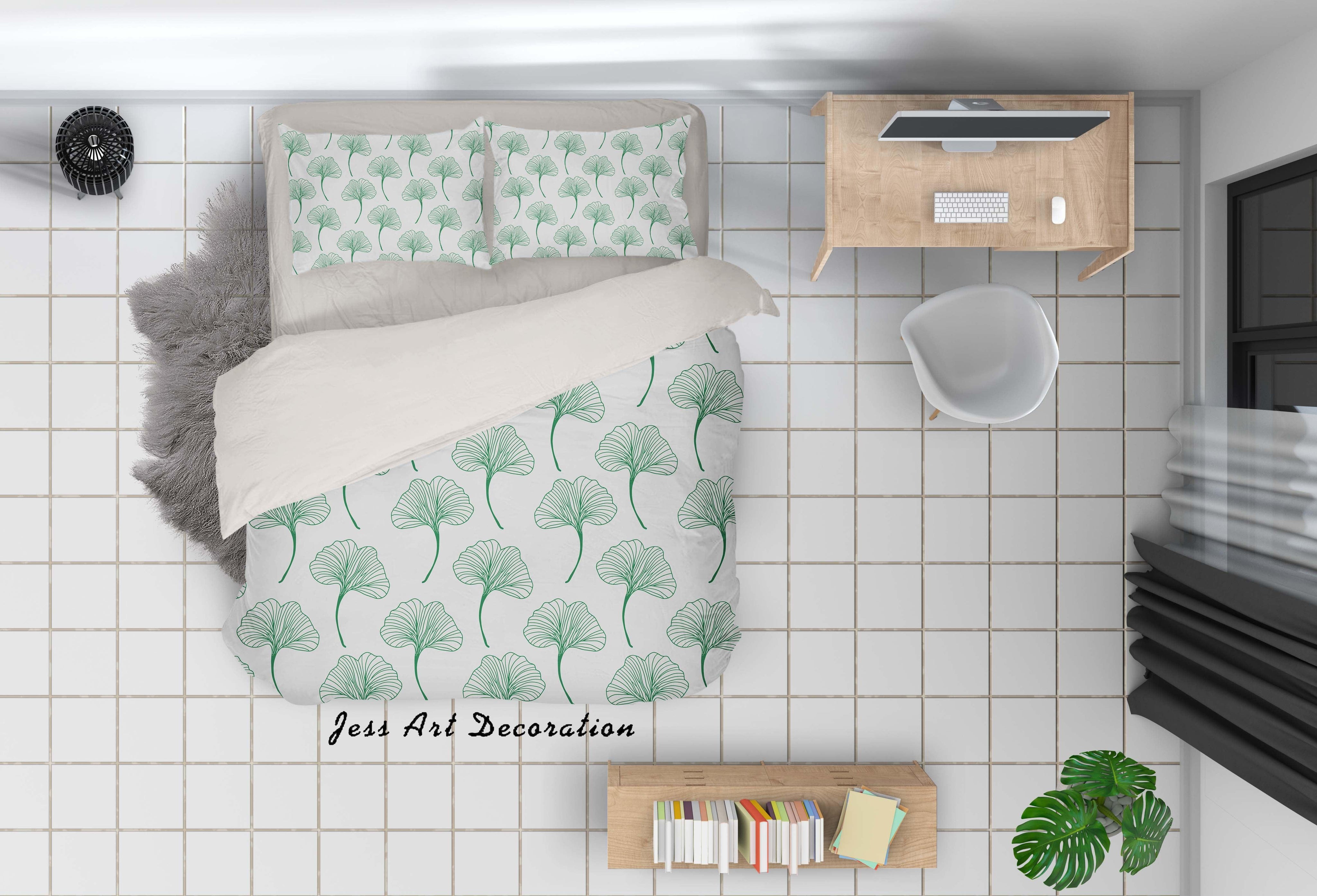 3D Green Ginkgo Leaf Quilt Cover Set Bedding Set Pillowcases 6- Jess Art Decoration