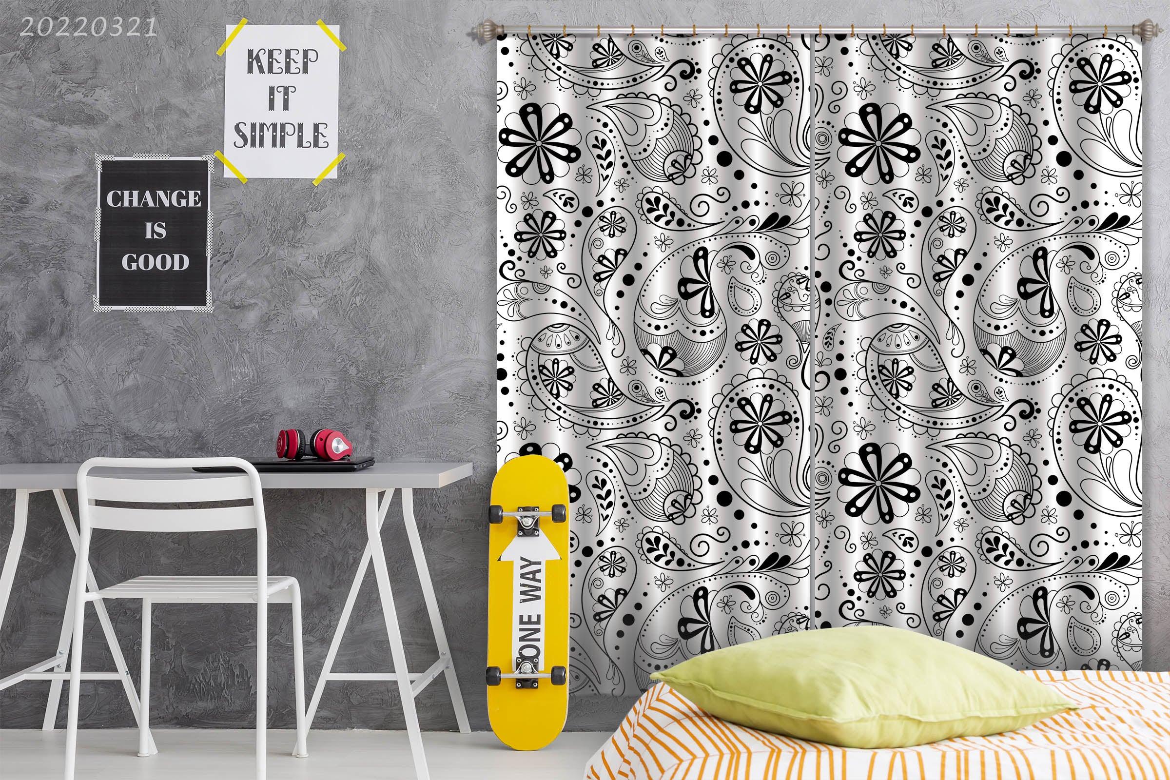 3D Abstract Black Floral Pattern Curtains and Drapes GD 3122- Jess Art Decoration