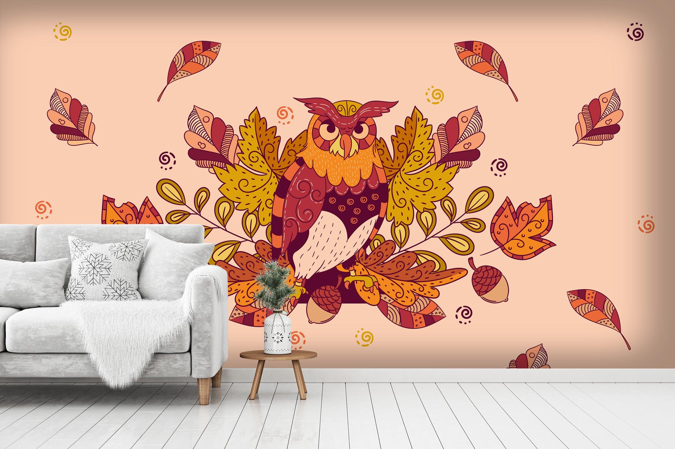 3D Watercolor Owl Leaves Wall Mural Wallpaper 54- Jess Art Decoration