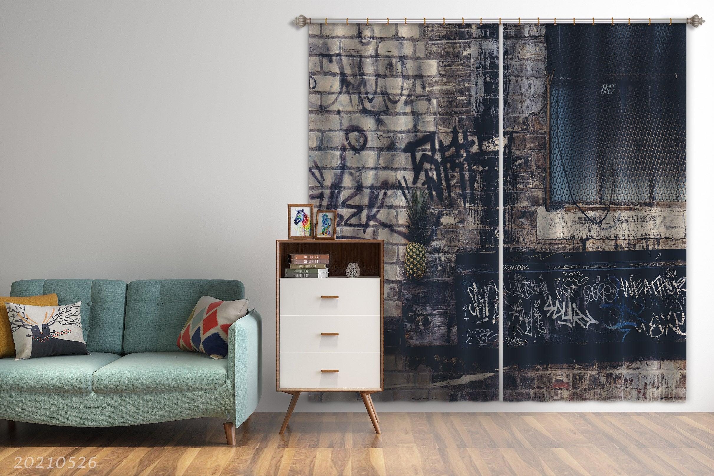 3D Abstract Brick Wall Graffiti Alphabet Curtains and Drapes GD 343- Jess Art Decoration