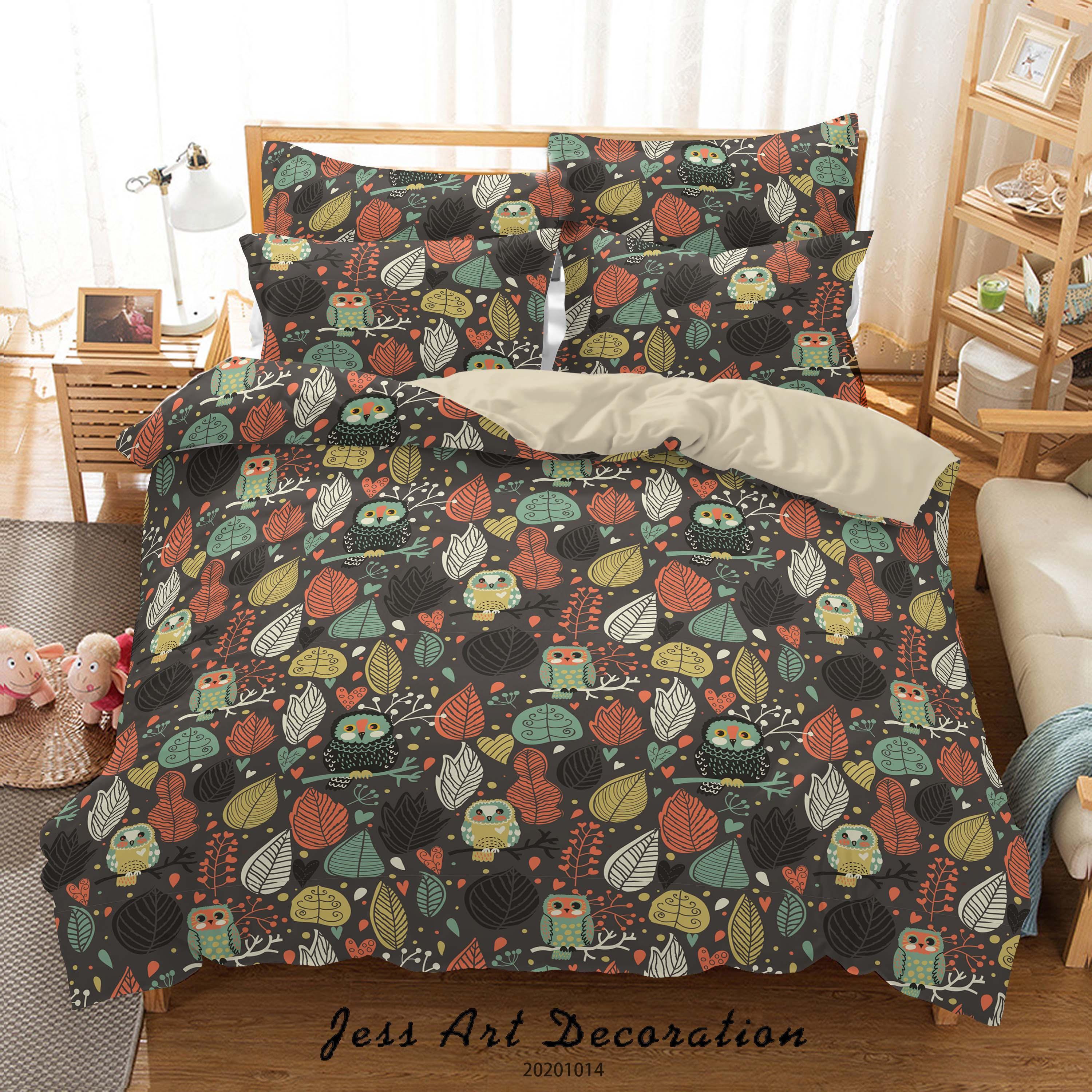 3D Cartoon Animal Leavess Owl Pattern Quilt Cover Set Bedding Set Duvet Cover Pillowcases WJ 9705- Jess Art Decoration