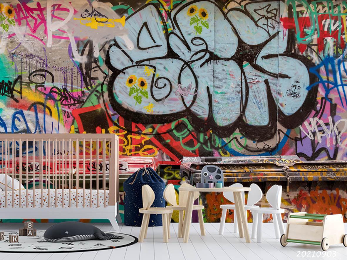 3D Abstract Colored Street Graffiti Wall Mural Wallpaper LQH 112- Jess Art Decoration