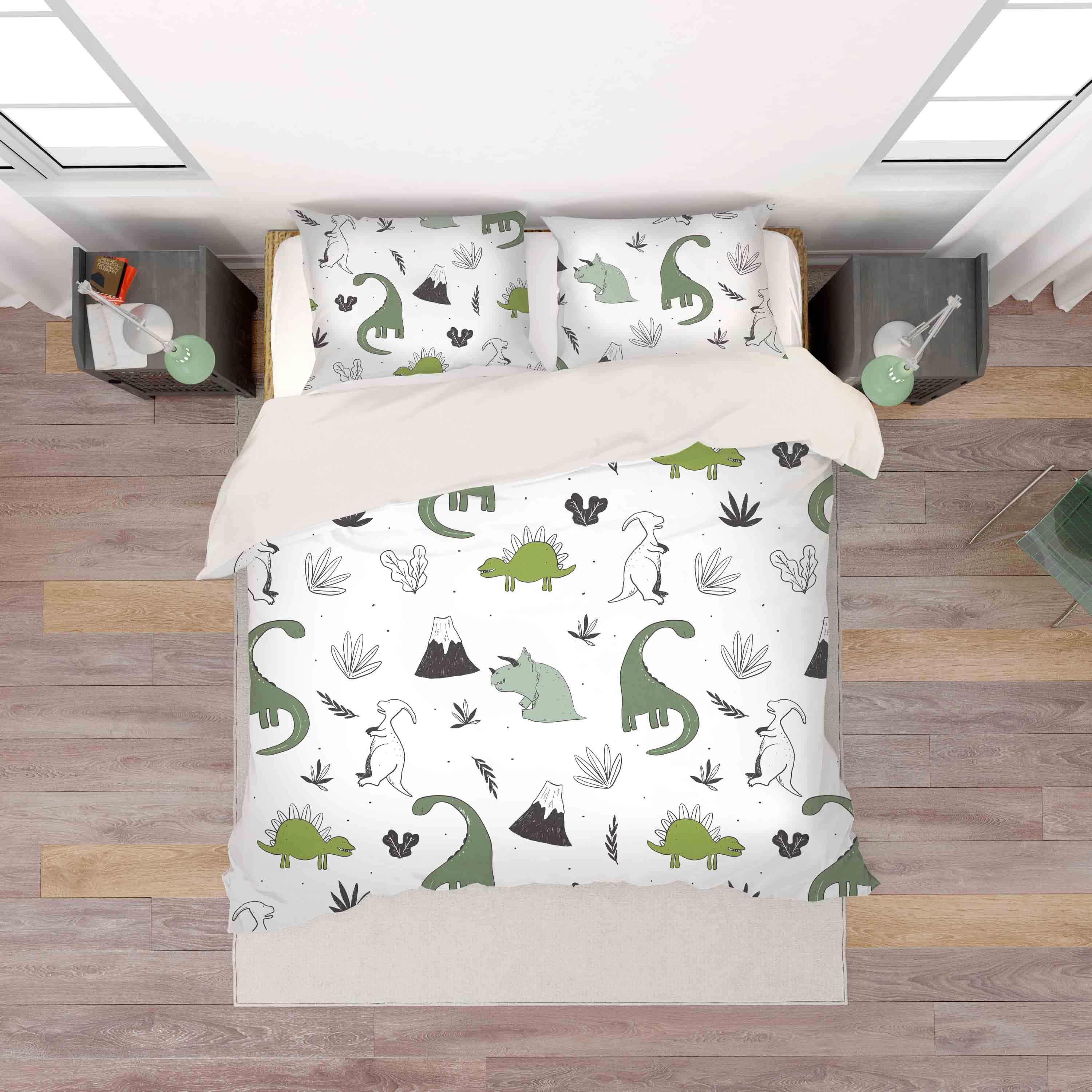 3D Dinosaur Pattern Green Quilt Cover Set Bedding Set Pillowcases 35- Jess Art Decoration