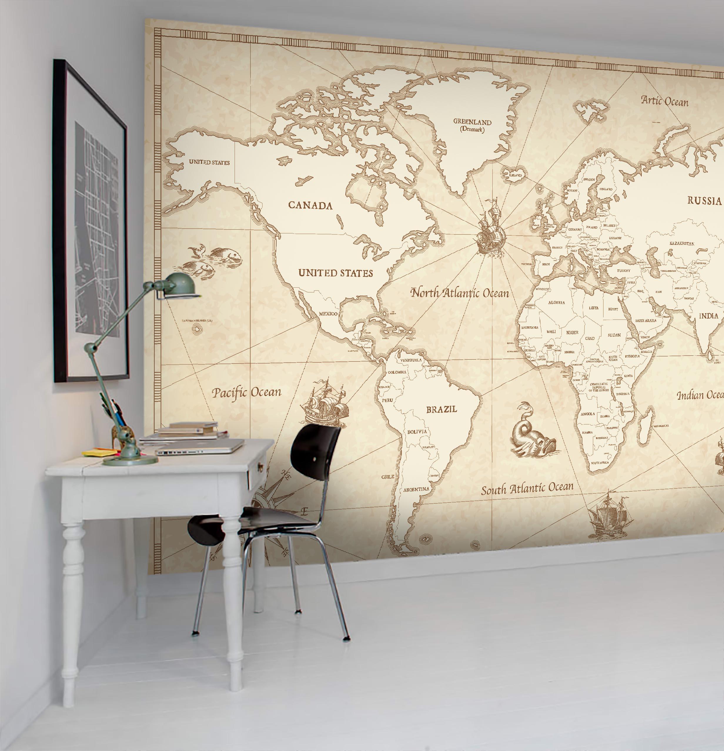 3D Retro World Map Wall Mural Wallpaper LQH 16- Jess Art Decoration