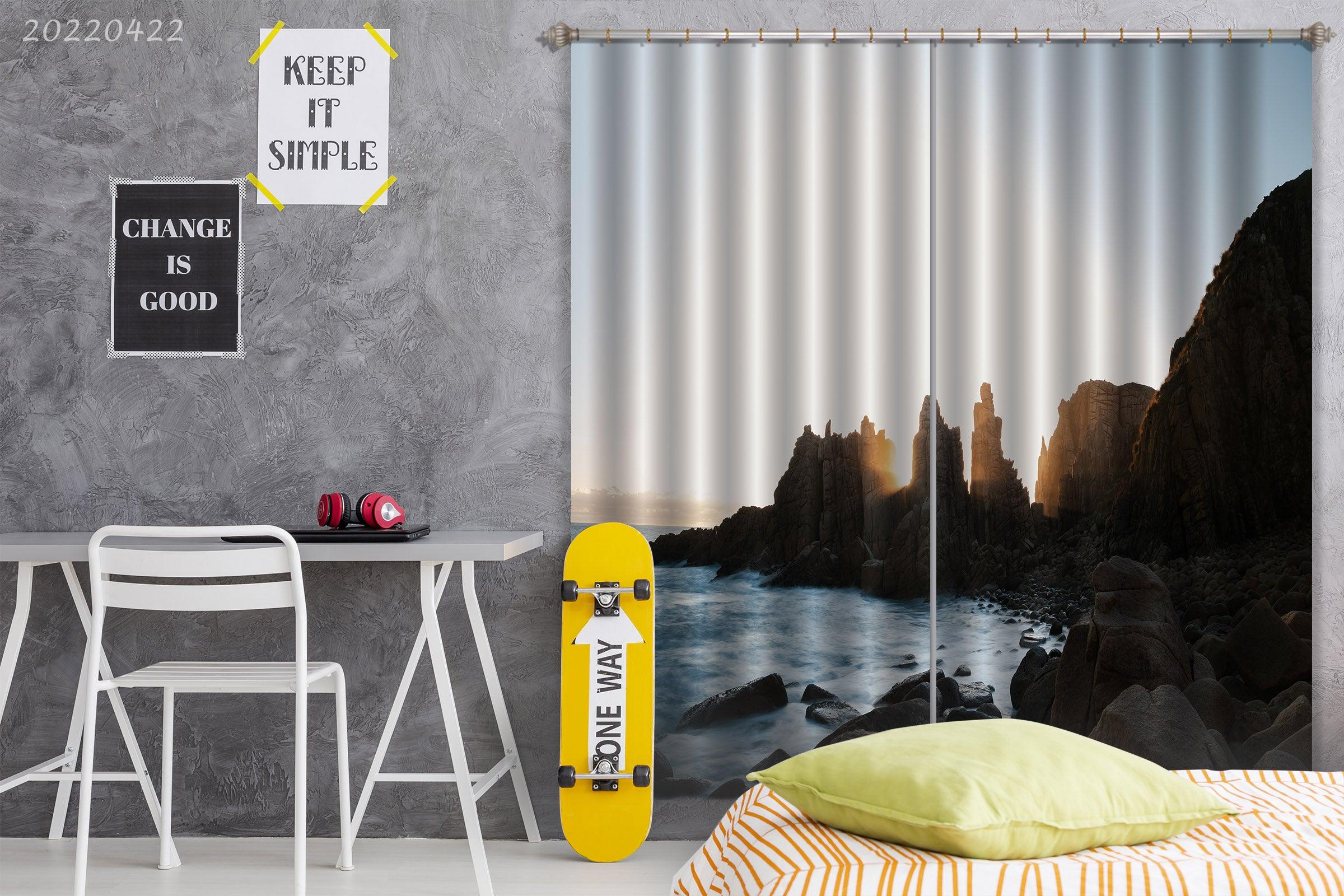 3D Landscape Peak Sea Reef Sunbeam Curtains and Drapes GD 4203- Jess Art Decoration