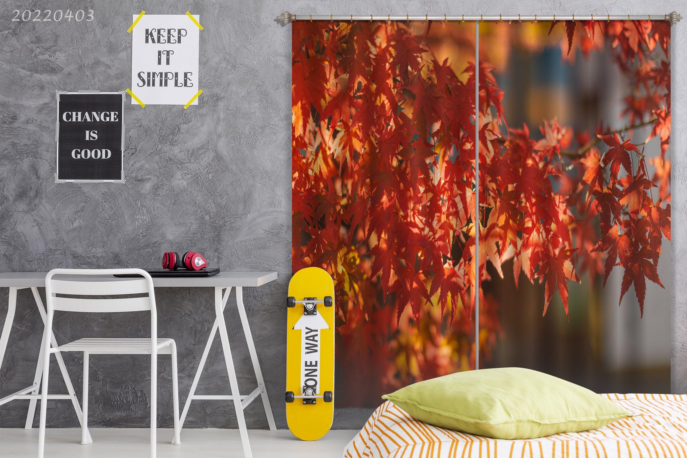 3D Autumn Red Maple Leaf Scenery Curtains and Drapes GD 3399- Jess Art Decoration