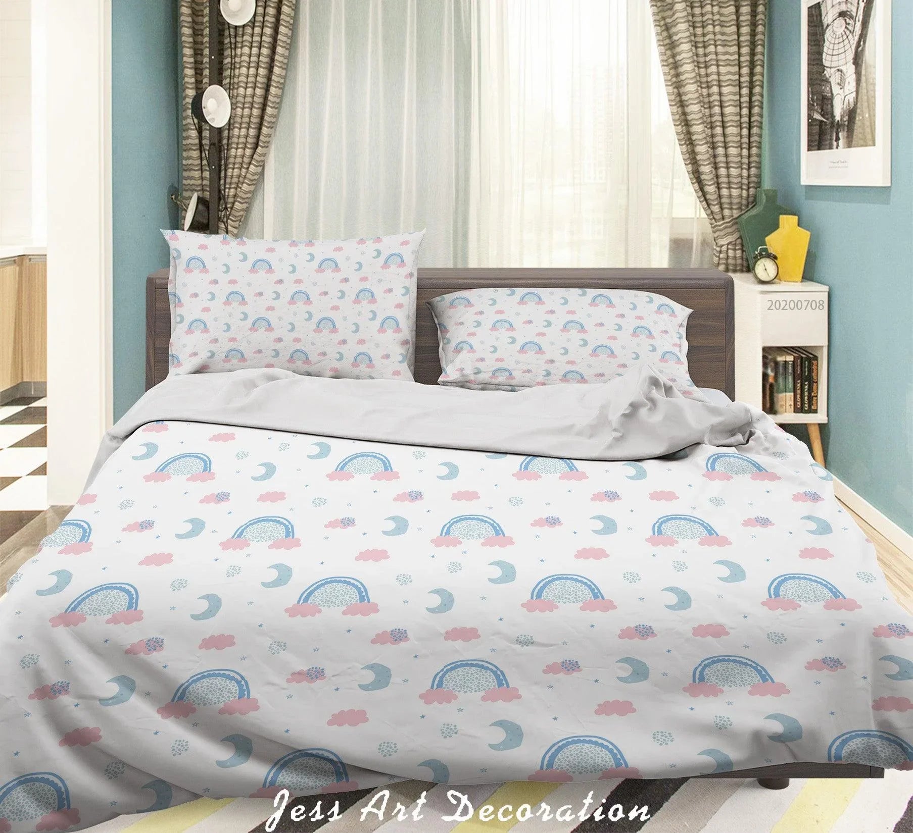 3D Moon Star Rainbow Quilt Cover Set Bedding Set Duvet Cover Pillowcases SF69- Jess Art Decoration