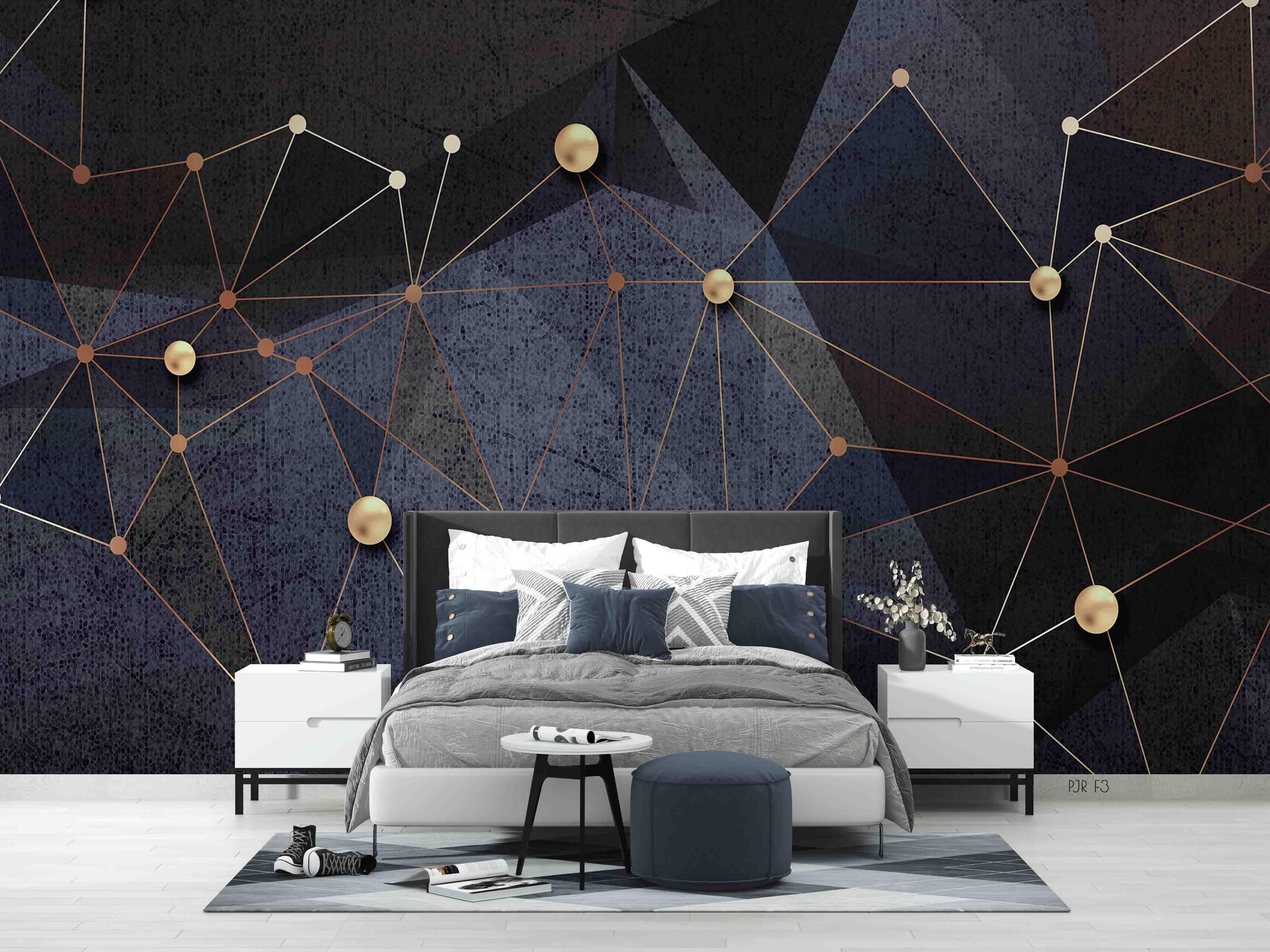 3D Dark Geometric Network dark geometric network pattern wall mural wallpaper for living room - view 2