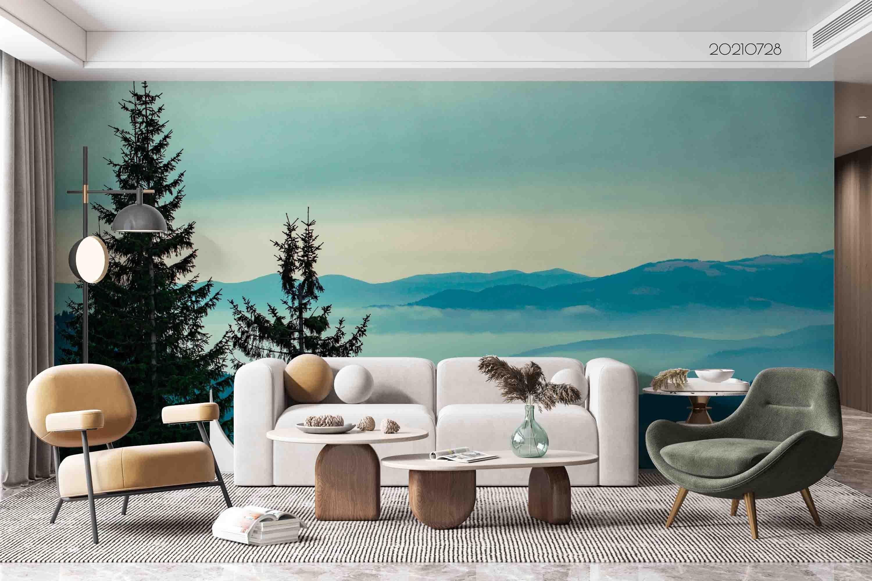 3D Pine Trees Mountain Watercolor Wall Mural Wallpaper 3748- Jess Art Decoration