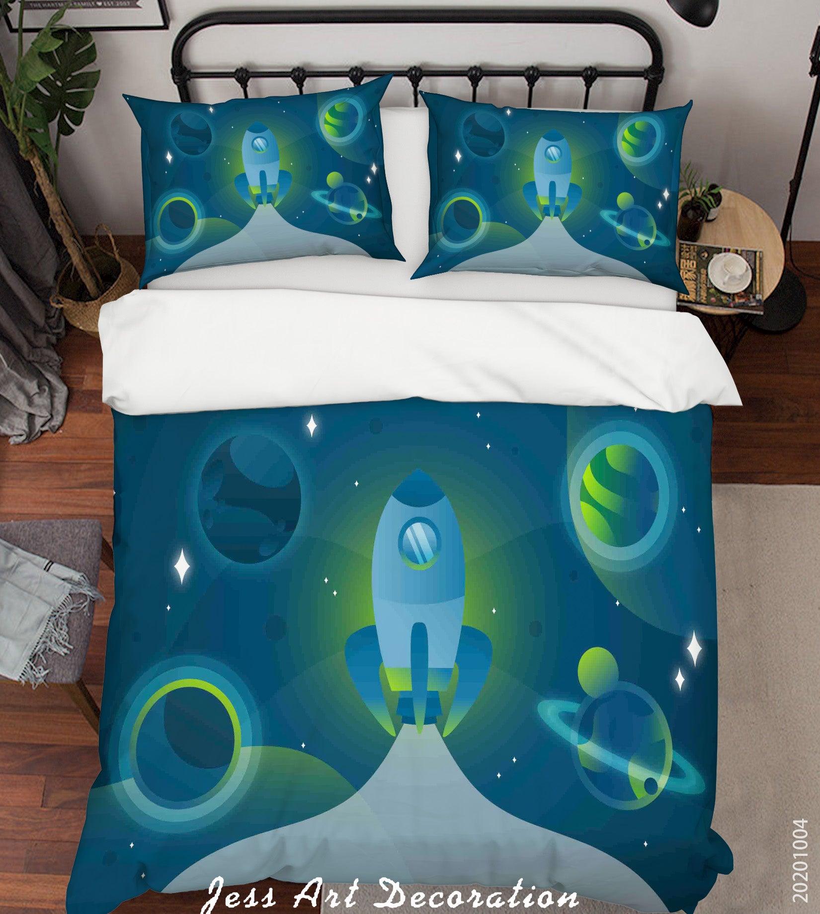 3D Planet  Astronaut Spaceship Quilt Cover Set Bedding Set Duvet Cover Pillowcases WJ 9391- Jess Art Decoration