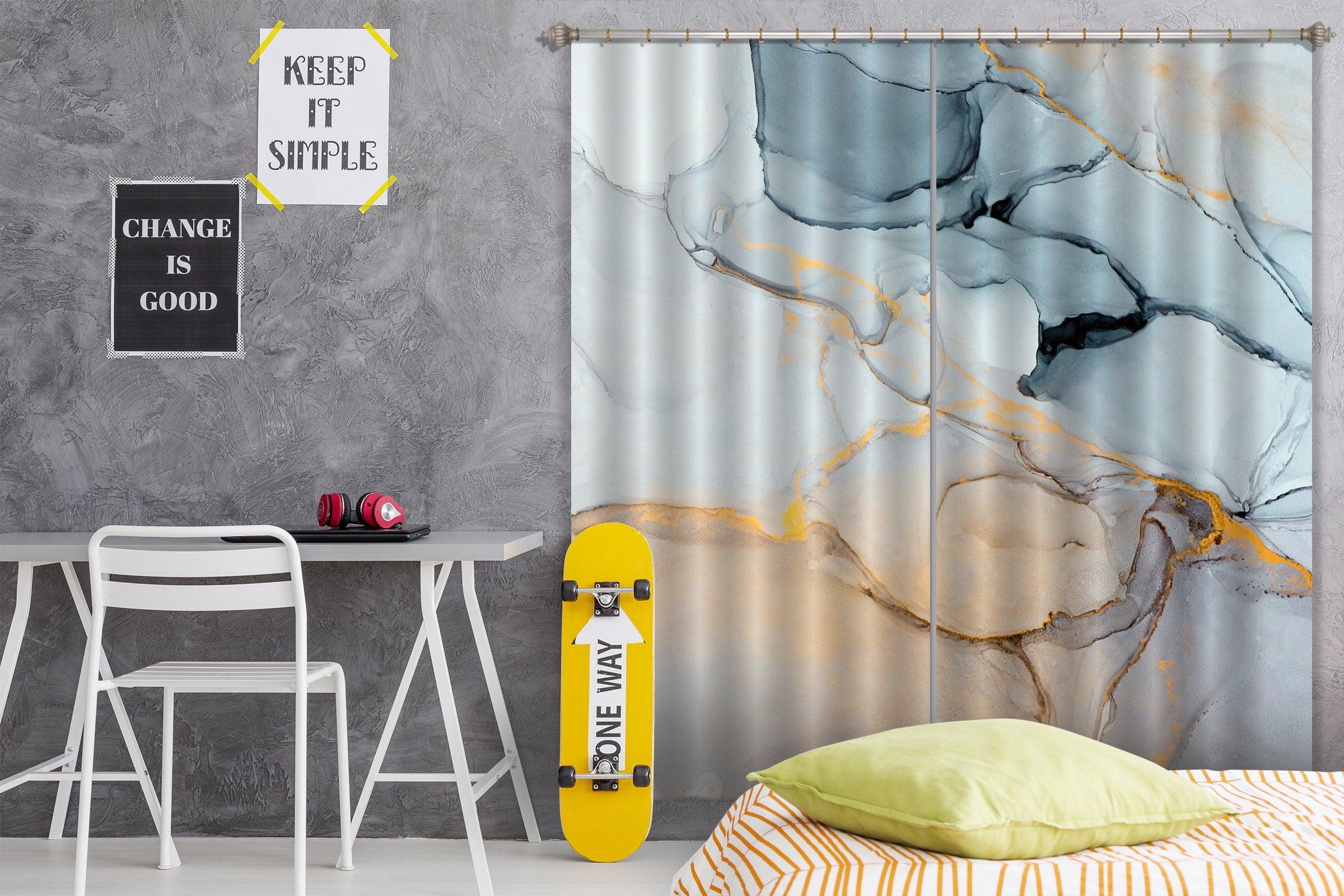 3D Abstract Blue Marble Texture Curtains and Drapes A78- Jess Art Decoration