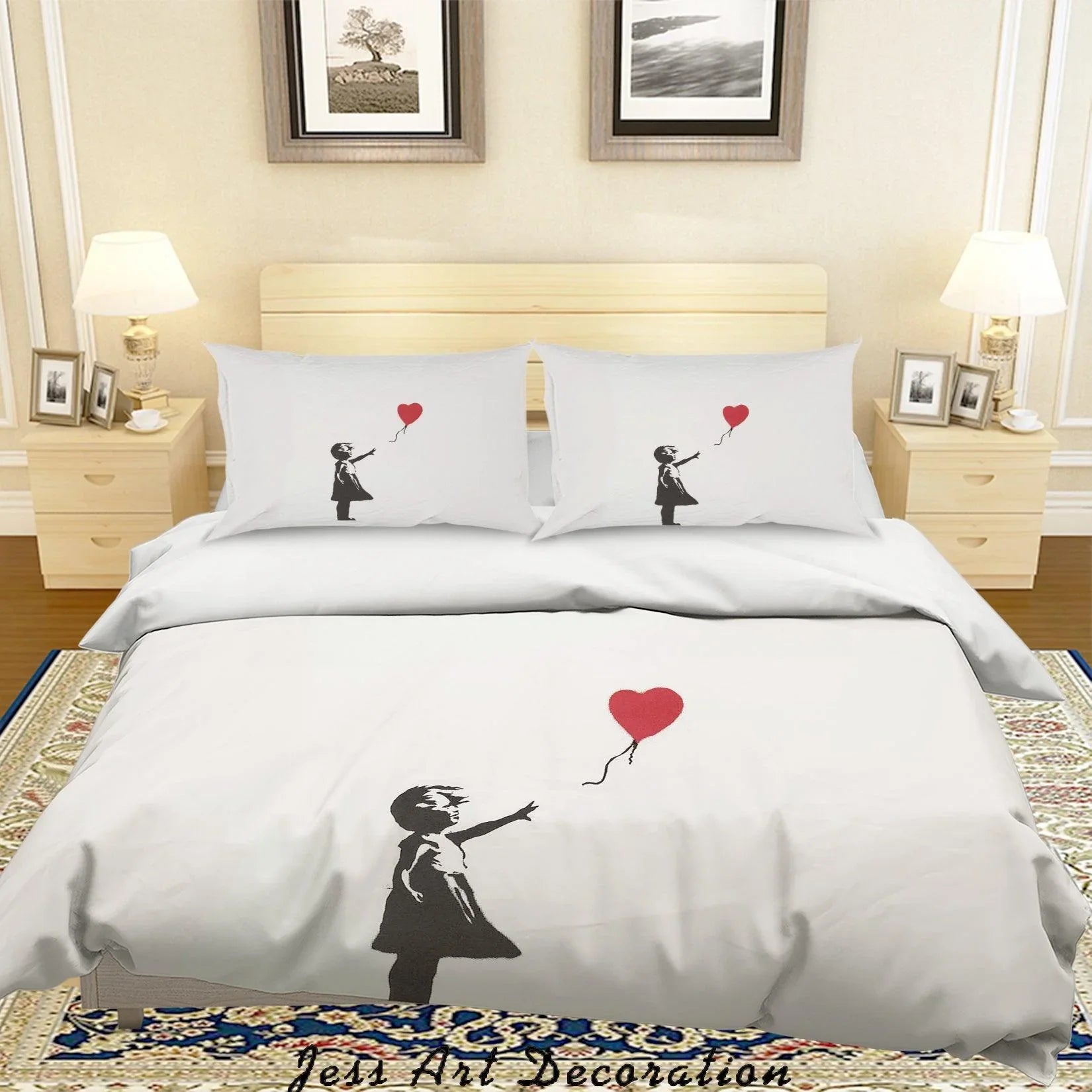 3D Fine Art Little Girl Red Heart Balloon Quilt Cover Set Bedding Set Duvet Cover Pillowcases LXL- Jess Art Decoration