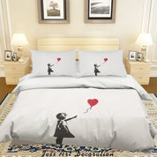 3D Fine Art Little Girl Red Heart Balloon Quilt Cover Set Bedding Set Duvet Cover Pillowcases LXL- Jess Art Decoration