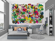 3D Colourful Monster Doodle colourful monster doodle collage wall mural wallpaper for playroom