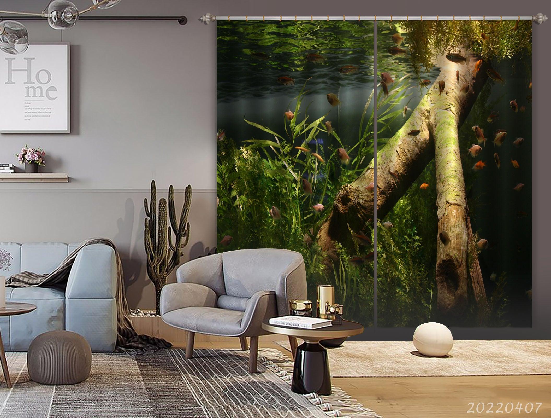 3D Branch Pond Fish Plant Waterweed Curtains and Drapes GD 3449- Jess Art Decoration
