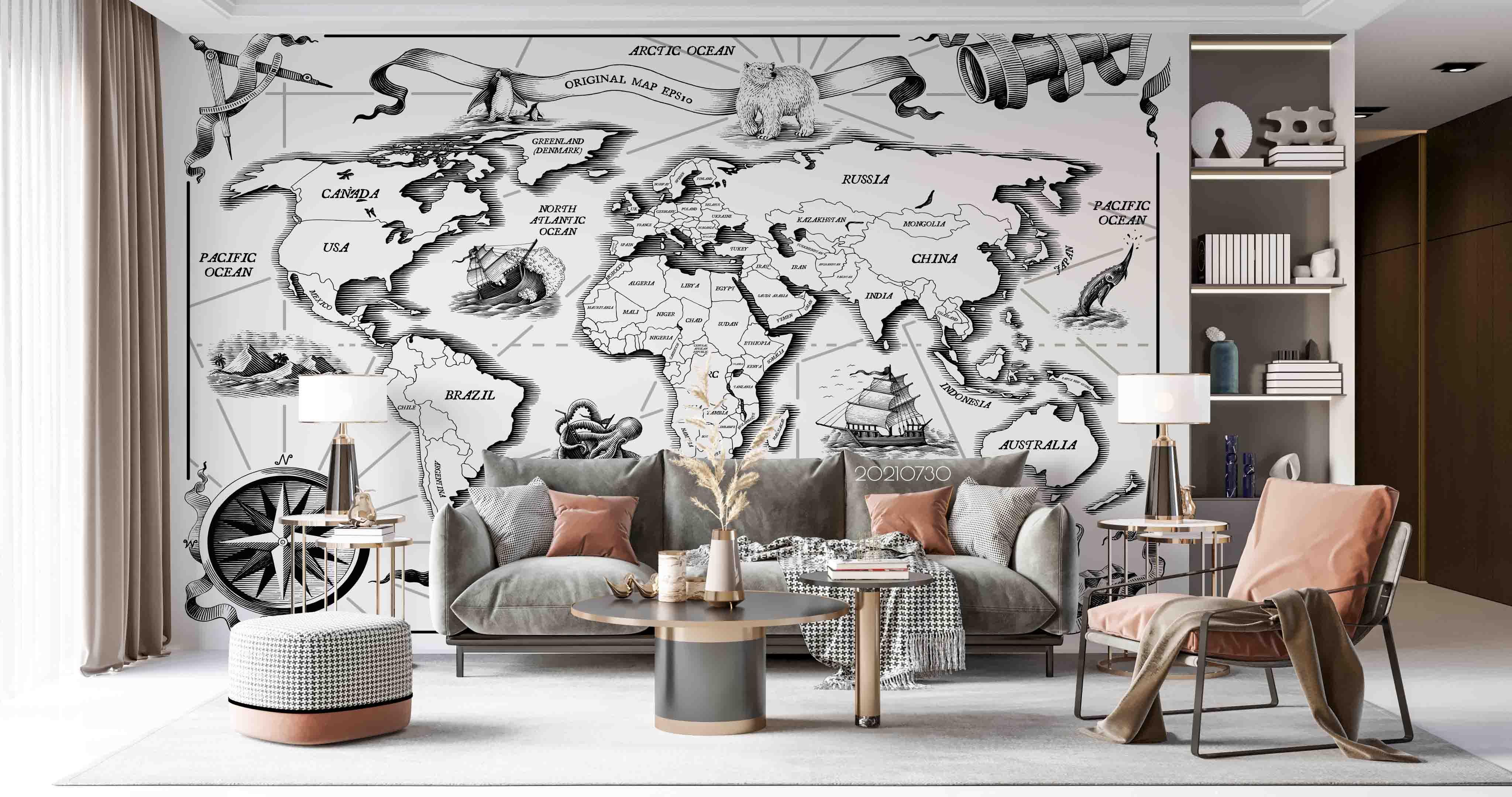 3D Vintage Old World Map Wall Mural Wallpaper SWW4471- Jess Art Decoration