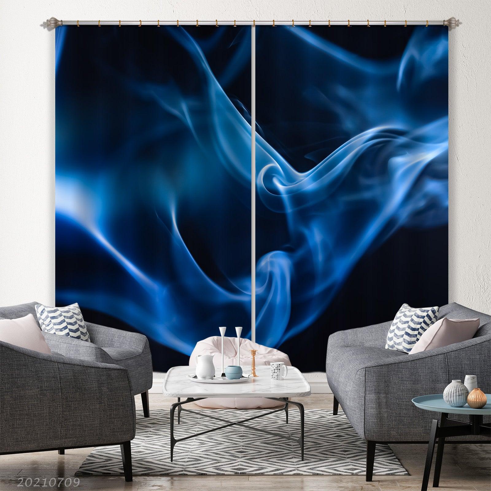 3D Abstract Art Blue Geometry Curtains and Drapes LQH 5- Jess Art Decoration