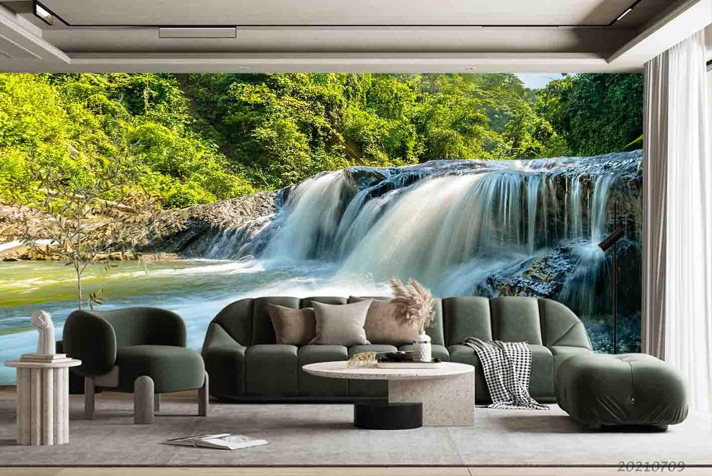 3D Waterfall Forest Wall Mural Wallpaper SWW3839- Jess Art Decoration