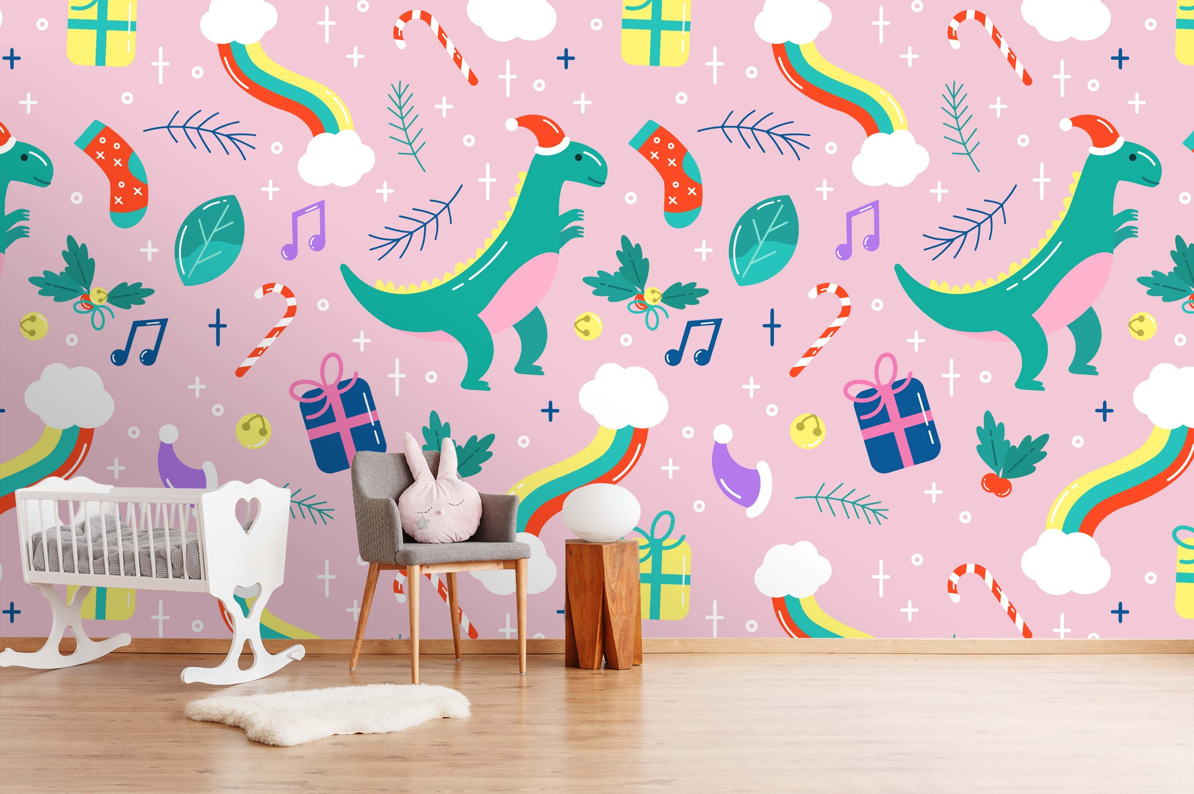 3D cartoon green dinosaur wall mural wallpaper 03- Jess Art Decoration