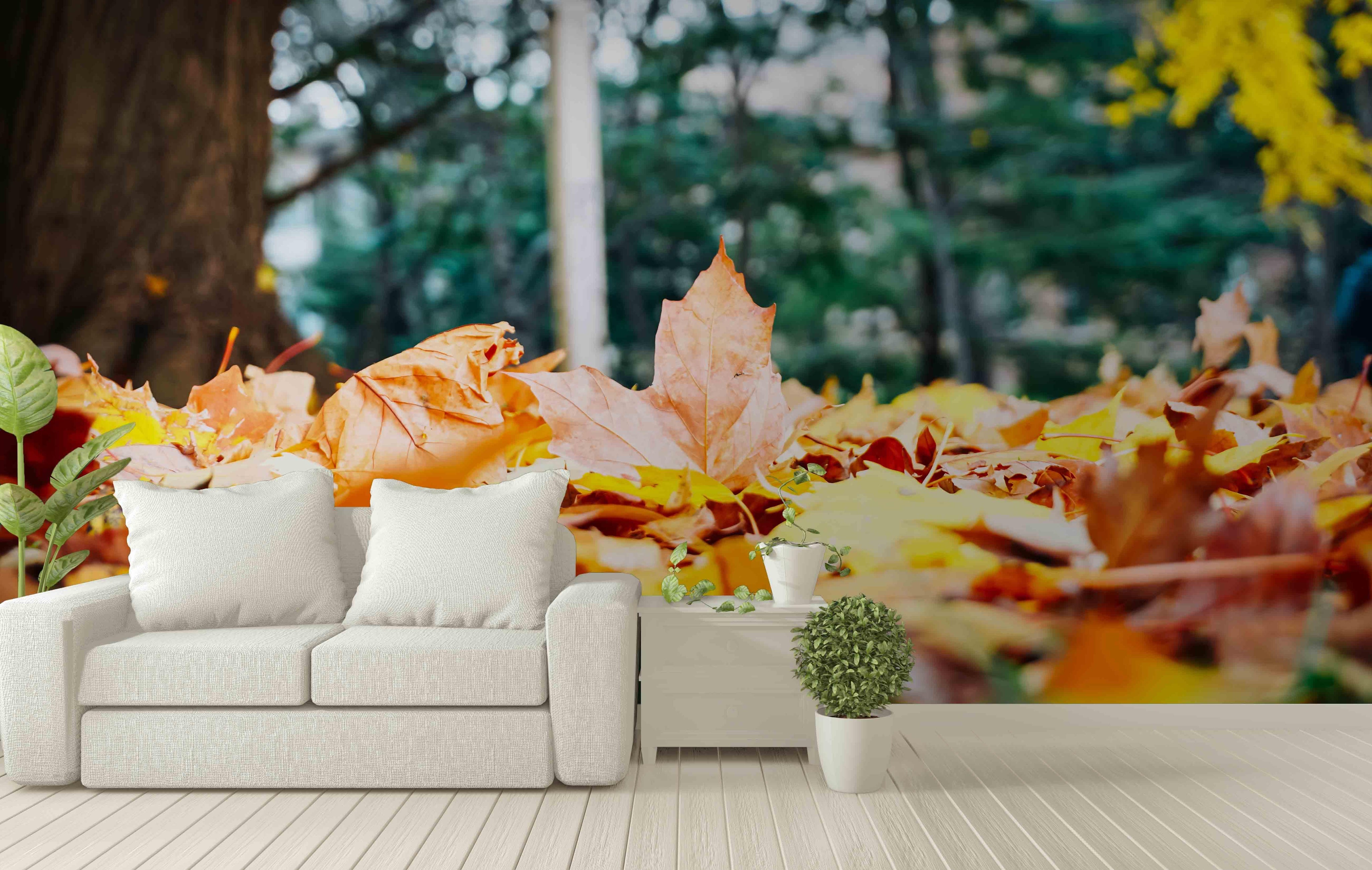 3D autumn season tree leaves wall mural wallpaper 11- Jess Art Decoration