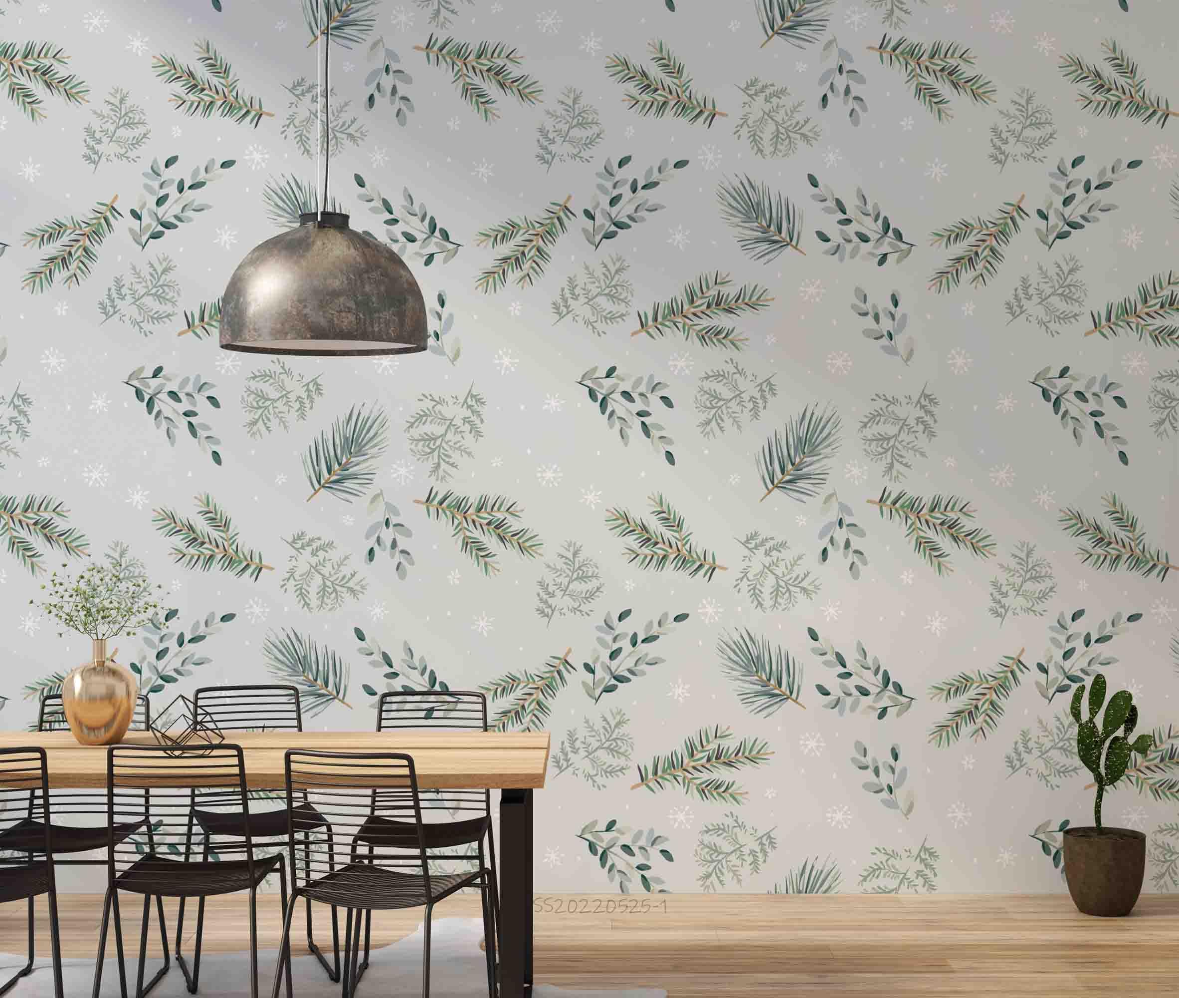 3D Watercolor Pine Branch Leaf Green Wall Mural Wallpaper GD 4737- Jess Art Decoration