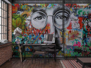 3D Graffiti Male Face Glasses Letter Heart Wall Mural Wallpaper GD 2832- Jess Art Decoration