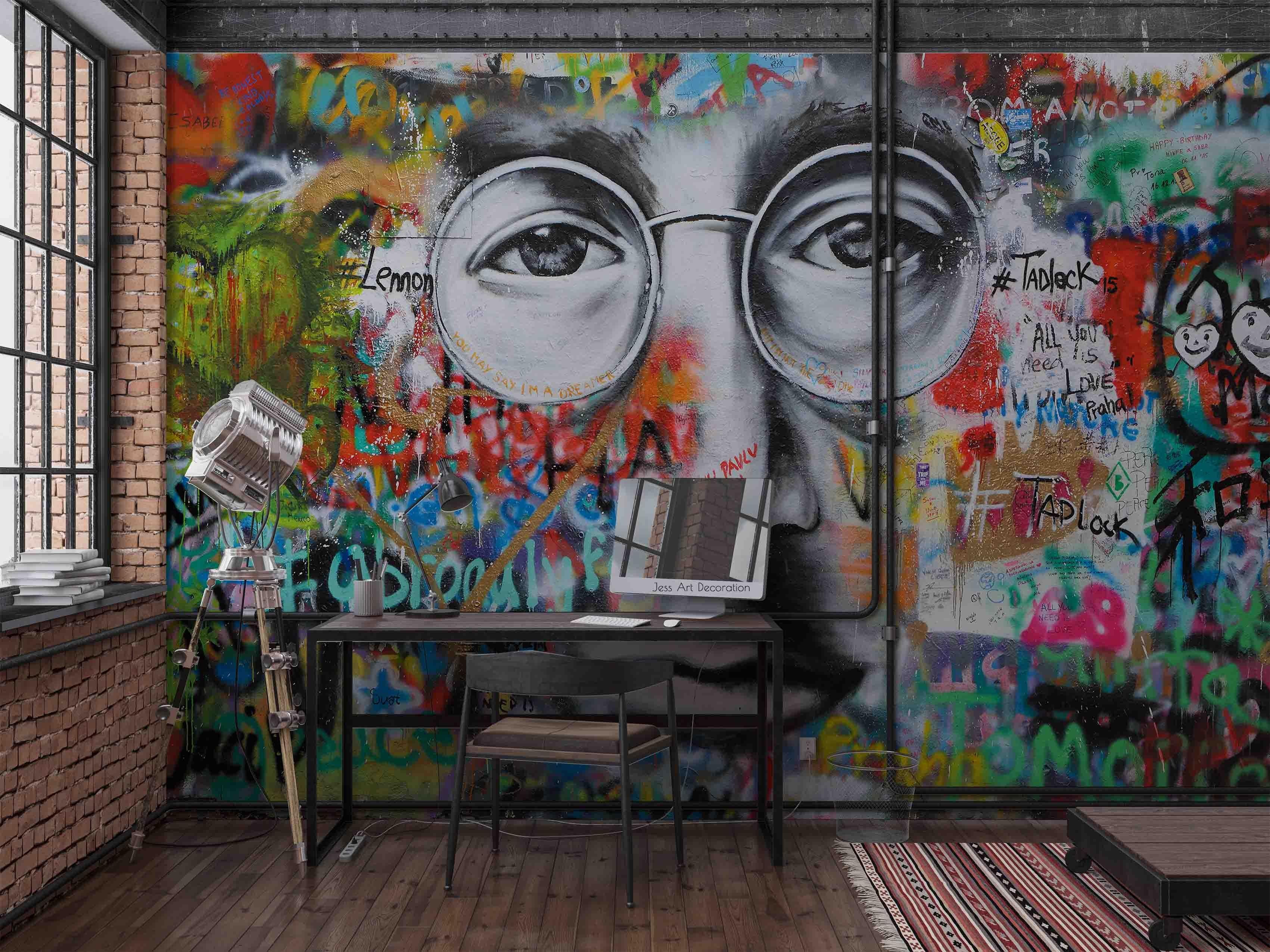 3D Graffiti Male Face Glasses Letter Heart Wall Mural Wallpaper GD 2832- Jess Art Decoration