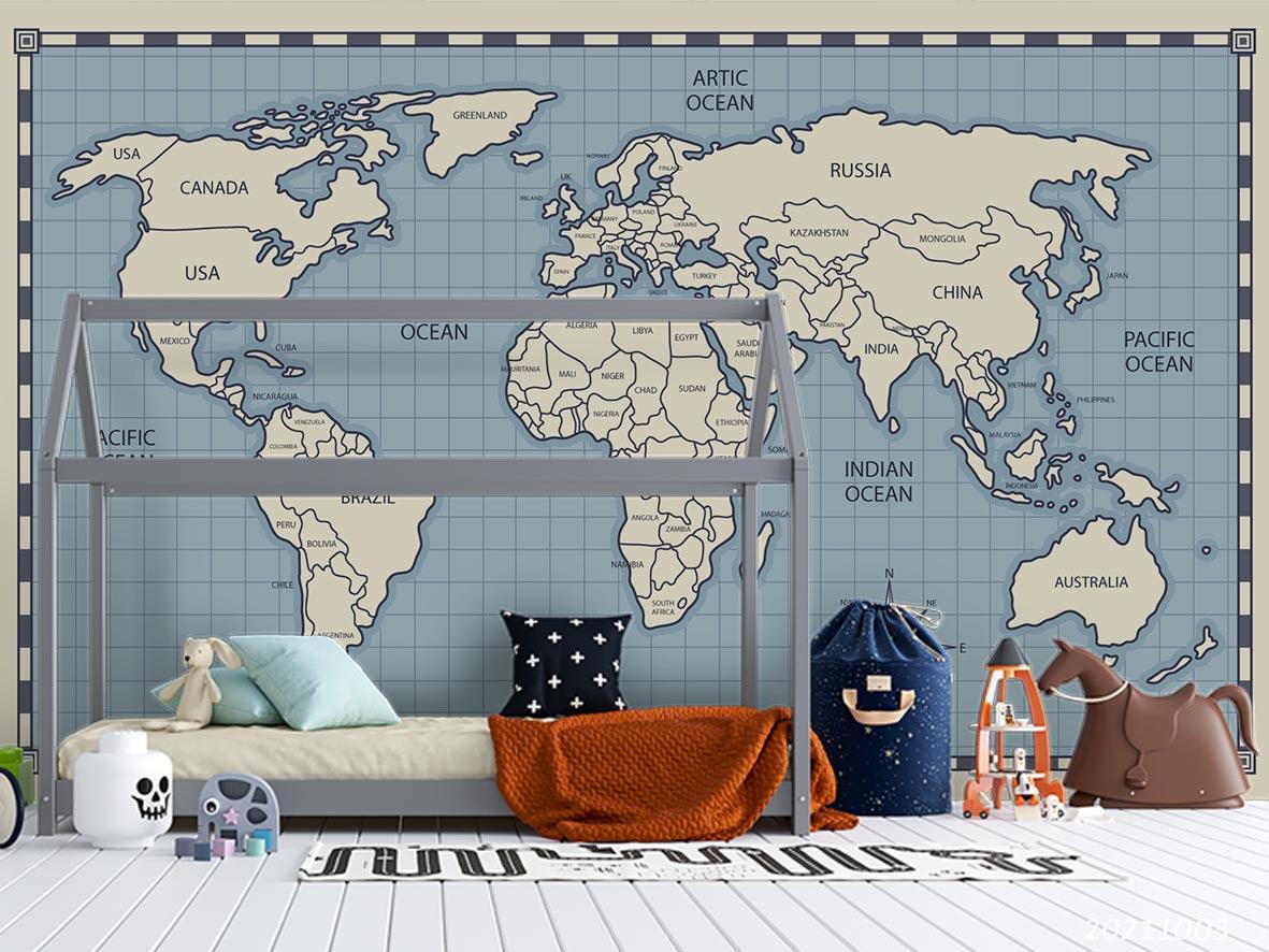 3D Blue World Map Wall Mural Wallpaper LQH 280- Jess Art Decoration