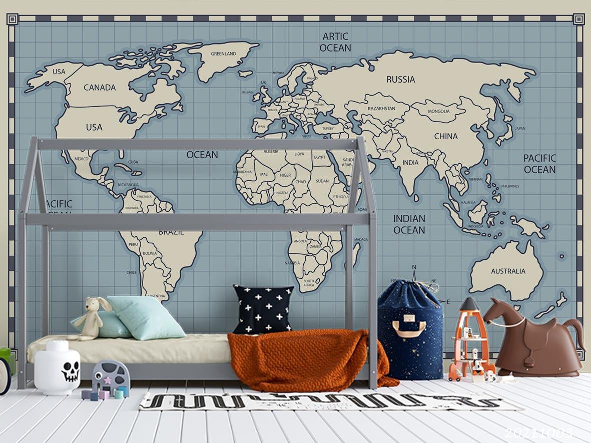 3D Blue World Map Wall Mural Wallpaper LQH 280- Jess Art Decoration