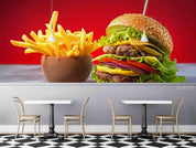 3D Big Hamburger Frich Fries Wall Mural Wallpaper SWW2- Jess Art Decoration