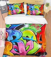 3D Abstract Colored Street Graffiti Quilt Cover Set Bedding Set Duvet Cover Pillowcases 80- Jess Art Decoration