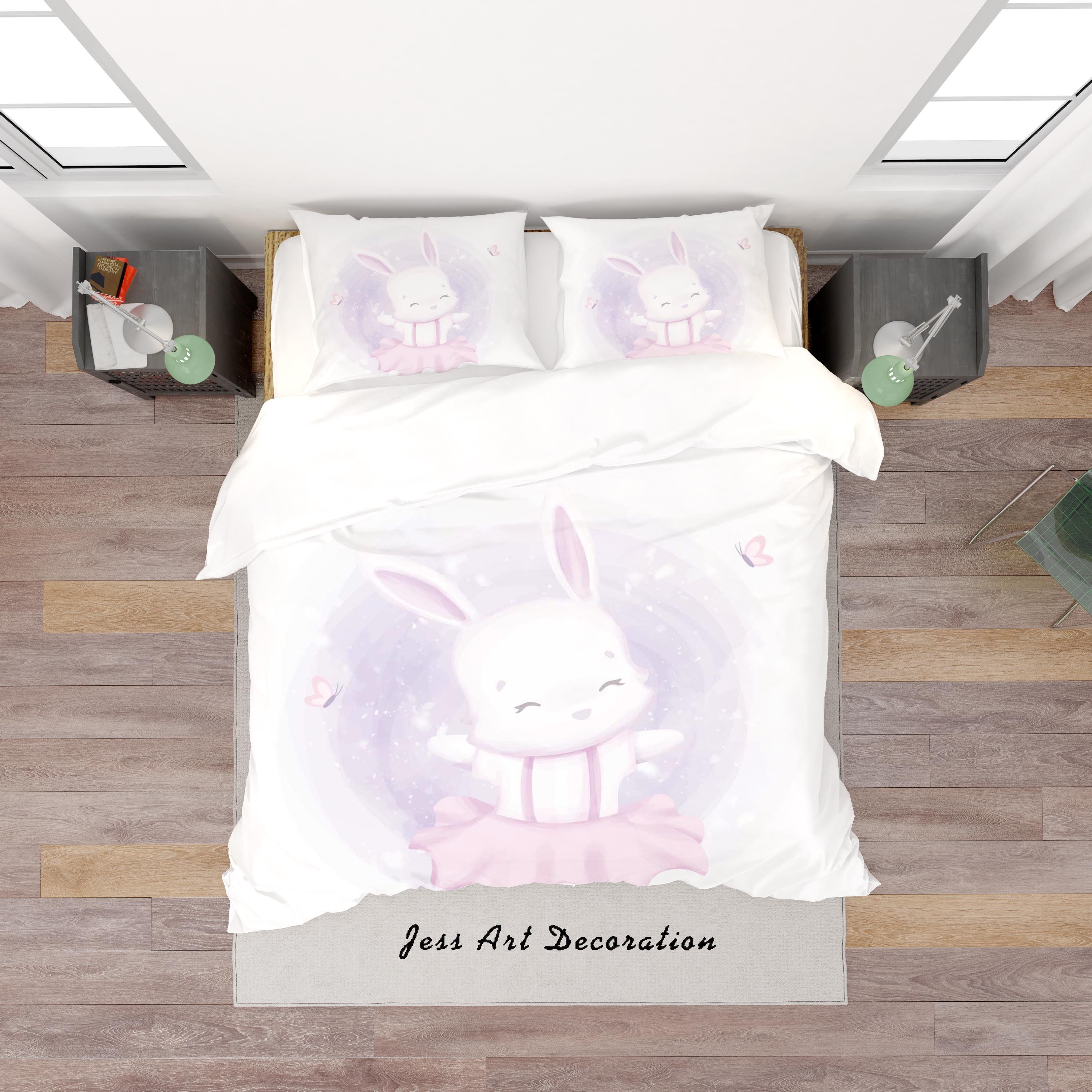 3D White Purple Rabbit Quilt Cover Set Bedding Set Duvet Cover Pillowcases SF136- Jess Art Decoration