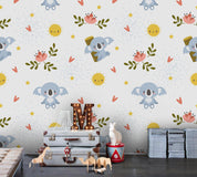 3D Grey Koala Pink Floral Wall Mural Wallpaper 41- Jess Art Decoration