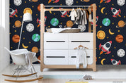3D Cartoon Color Space Planet Rocket Wall Mural Wallpaper LQH 46- Jess Art Decoration