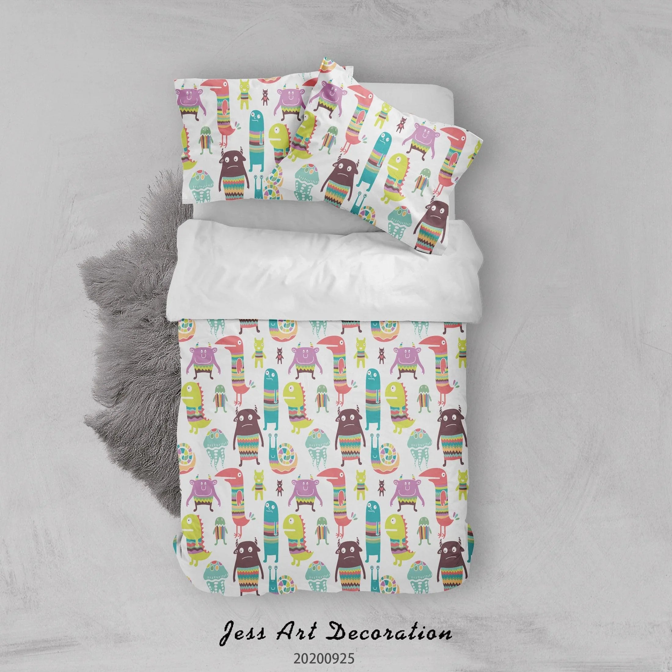 3D Cartoon Animal Monster Pattern Quilt Cover Set Bedding Set Duvet Cover Pillowcases WJ 6449- Jess Art Decoration