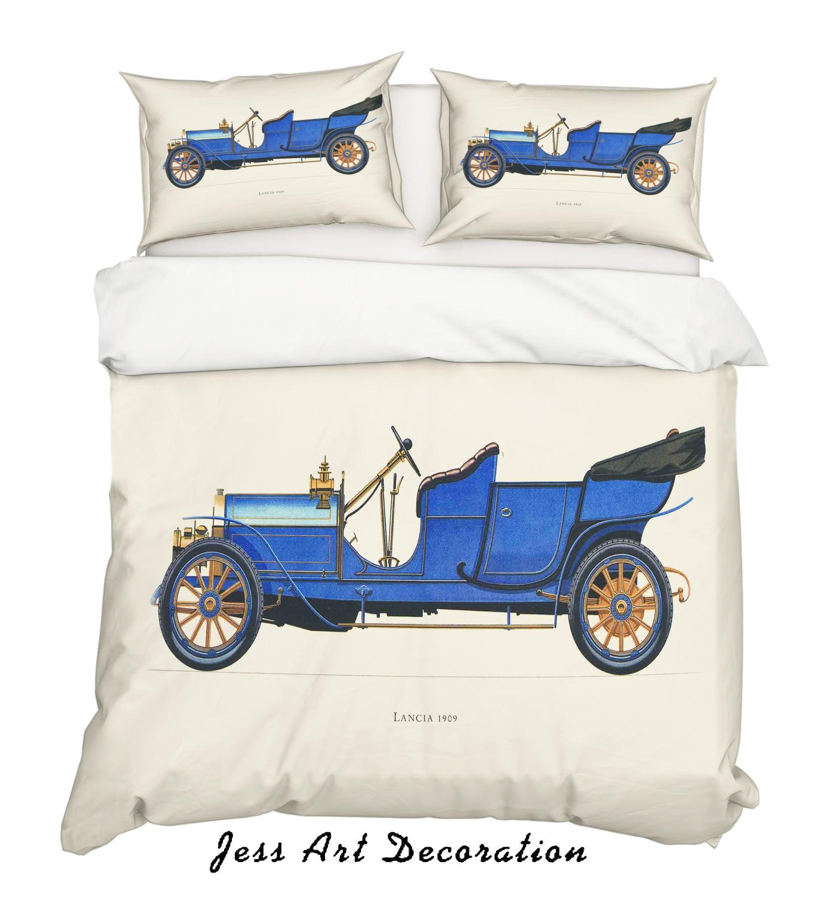 3D Blue Retro Classic Car Quilt Cover Set Bedding Set Pillowcases 12- Jess Art Decoration
